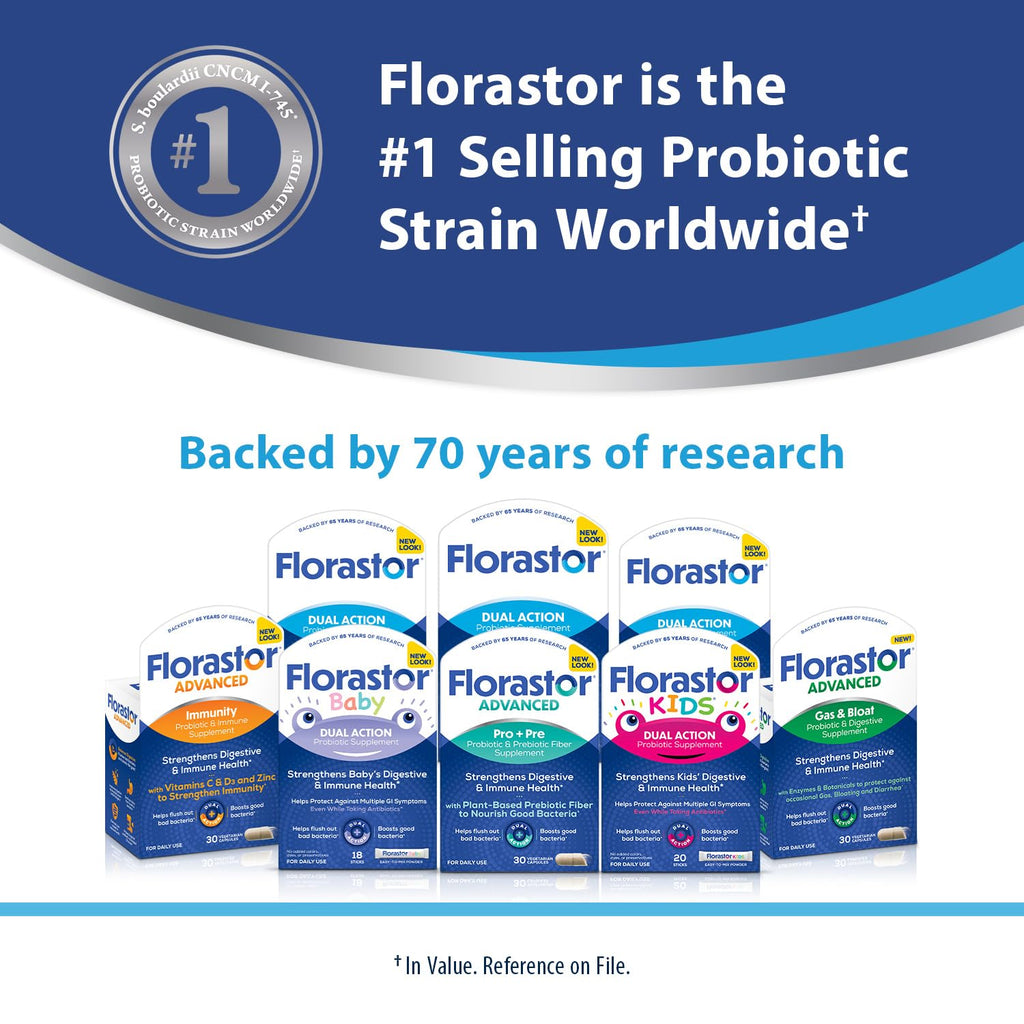Florastor Probiotics for Digestive and Immune Health, 100 Capsules, Probiotics for Women & Men, Helps Flush Out Bad Bacteria, Boosts The Good with Our Unique Strain Saccharomyces Boulardii Florastor Au supplements