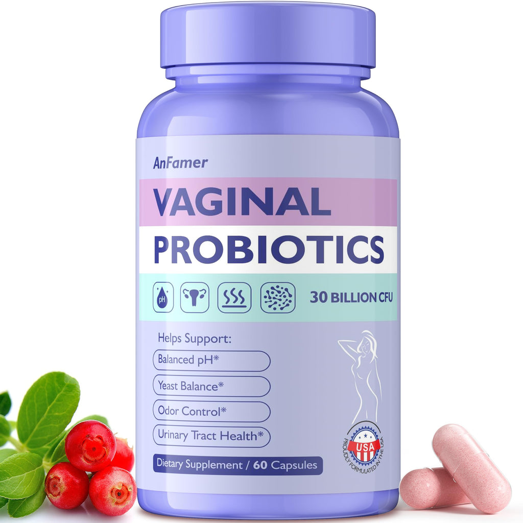 AnFamer Vaginal Probiotics for Women Female,Promotes Ph Balance,Healthy Vaginal Odor & Flora,Urinary Tract Health with Prebiotics & Lactobacillus Probiotic