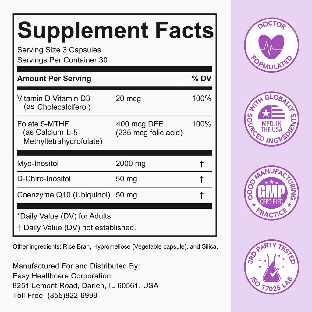 Premom Inositol Plus - 2000mg Myo-Inositol & 50mg D-Chiro Inositol, CoQ10, Folate & Vitamin D3-40:1 Ratio - Supports Hormonal Balance, Ovarian & Reproductive Health - 30 Day Supply Premom Au supplements