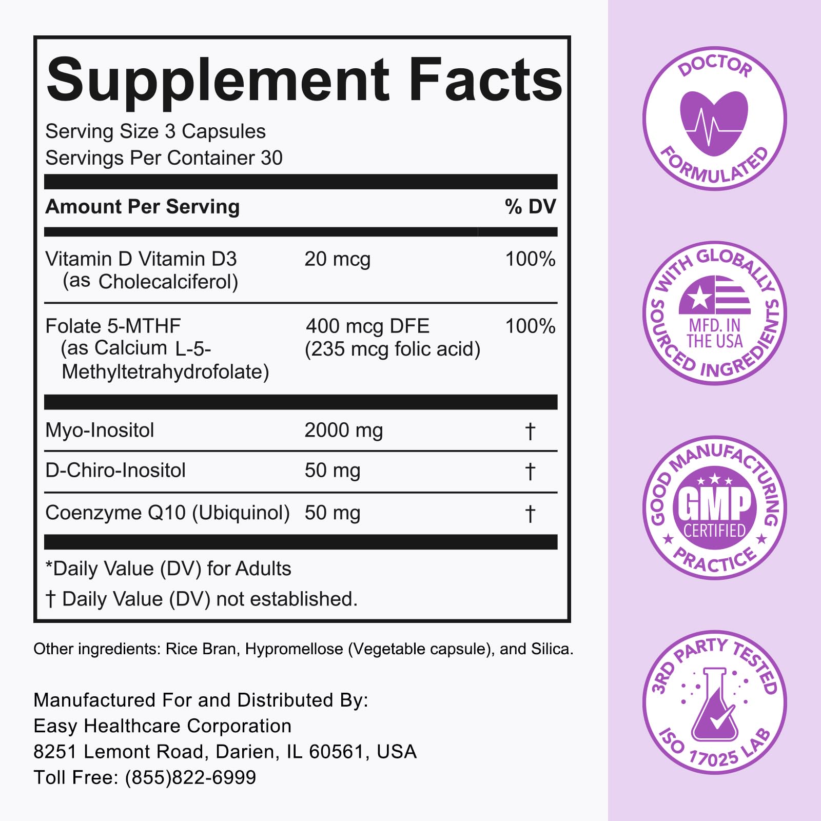 Premom Inositol Plus - 2000mg Myo-Inositol & 50mg D-Chiro Inositol, CoQ10, Folate & Vitamin D3-40:1 Ratio - Supports Hormonal Balance, Ovarian & Reproductive Health - 30 Day Supply Premom Au supplements