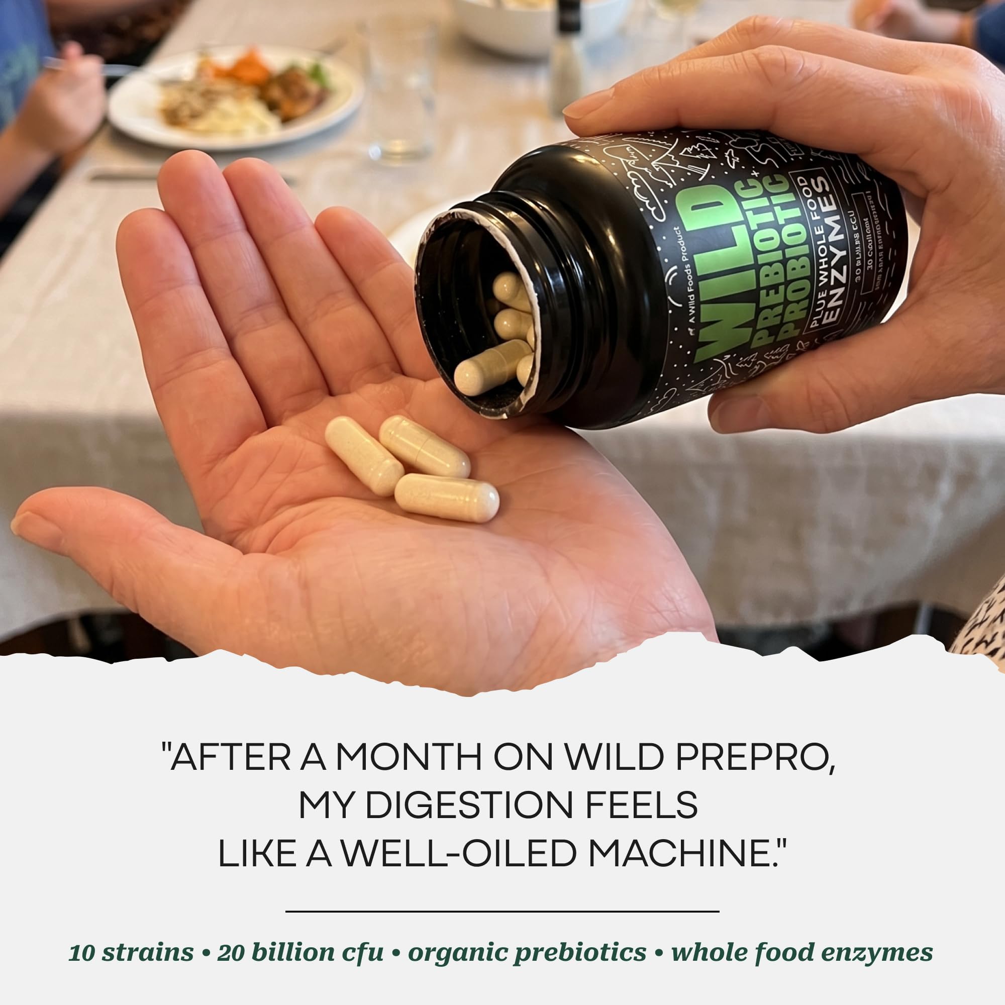 Wild Prebiotics and Probiotics with Digestive Enzymes | 20 Billion CFU - 10 Strains for Women & Men | Support Gut Health & Digestion Supplements | Non-GMO Prebiotic Fiber | 30 Capsules