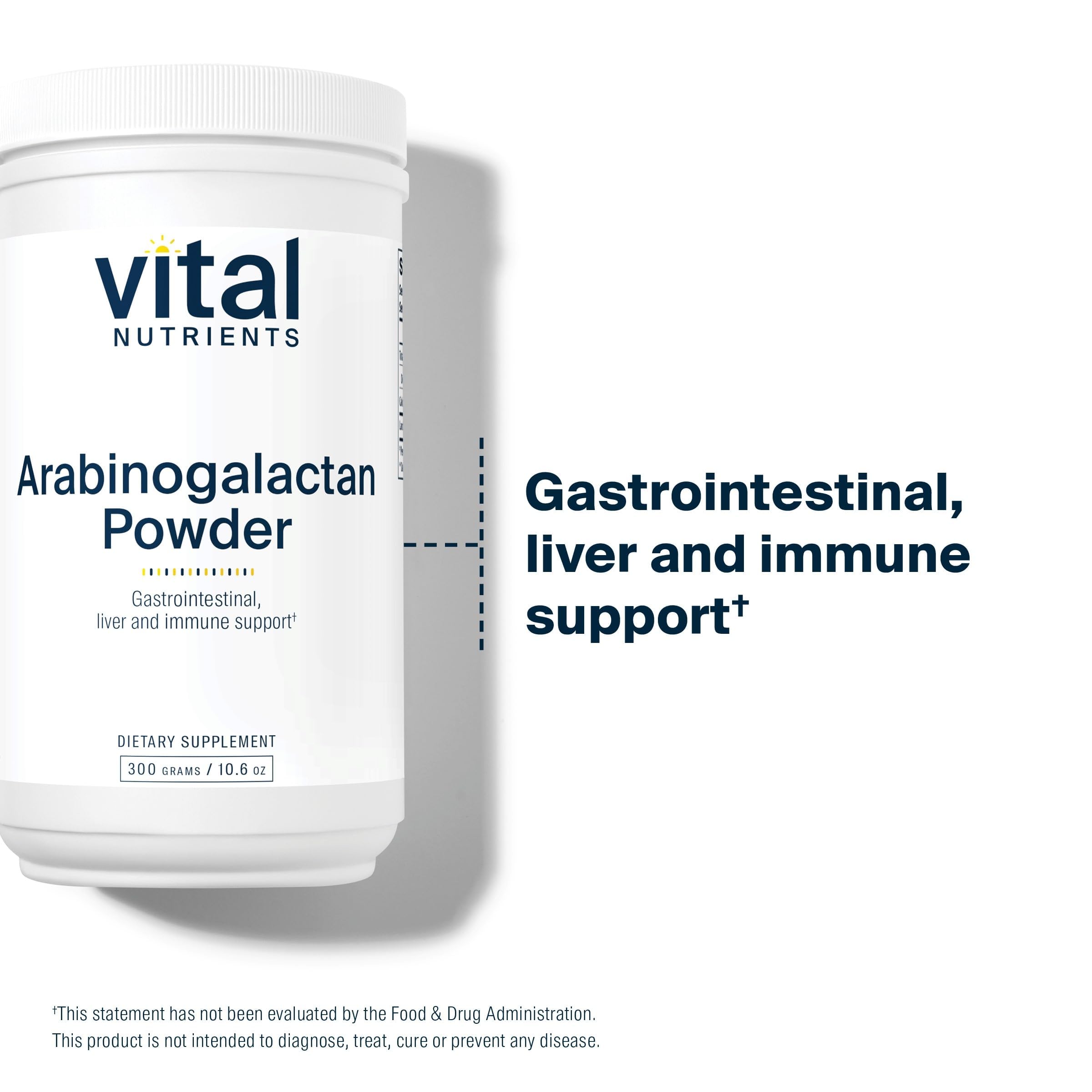 Vital Nutrients Arabinogalactan Powder - Vegan Prebiotic Fiber Supplement for GI Health, Liver, and Immune Support
