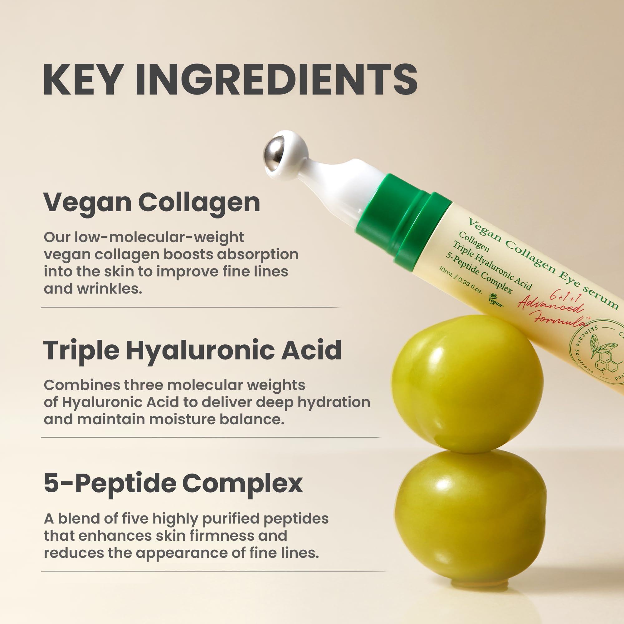 AXIS-Y Vegan Collagen Eye Serum - K Beauty Triple Hyaluronic Acid & Peptide Collagen Serum Improve Skin Elasticity, Reduce Fine Lines & Dark Circles