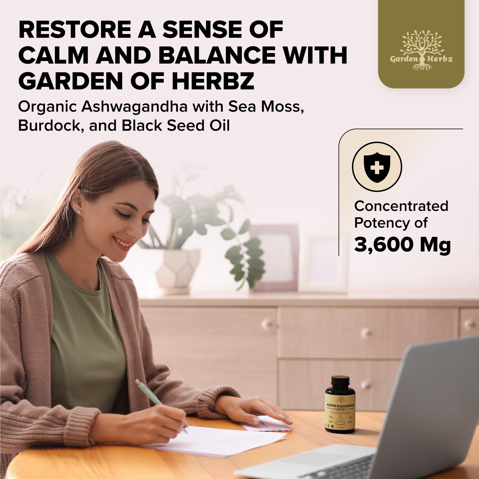 Garden of Herbz Organic Ashwagandha Root & Irish Sea Moss – 3,600 mg Ashwagandha Supplement with Black Seed Oil, & Burdock Root – Herbal Supplement for Energy, Calm, Mood, & Wellness, 120 Caps Garden of Herbz Au supplements