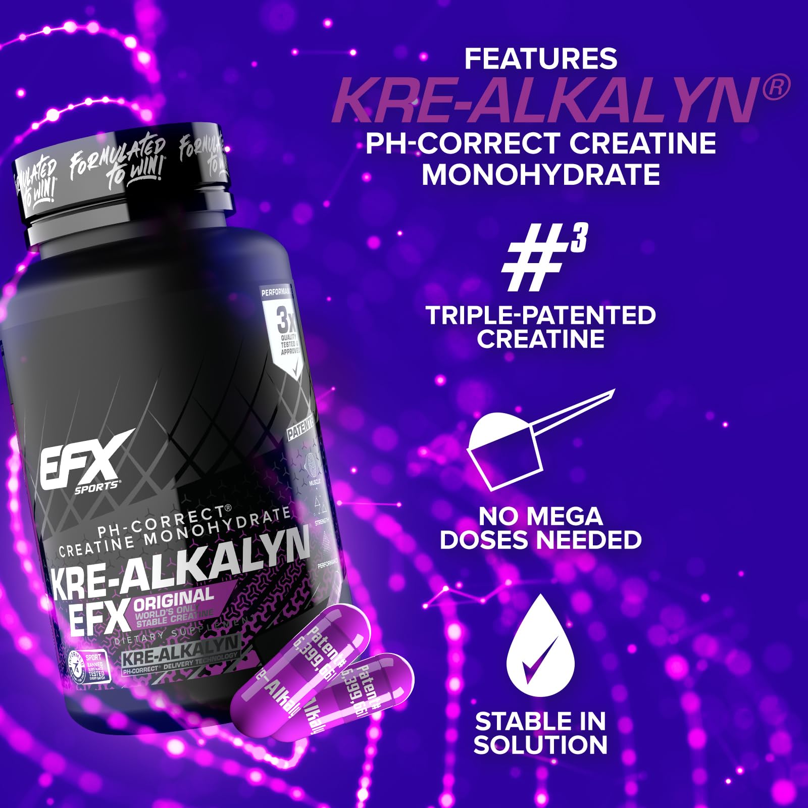EFX Sports Kre-Alkalyn EFX | pH Correct Creatine Monohydrate Pill Supplement | Strength, Muscle Growth & Performance