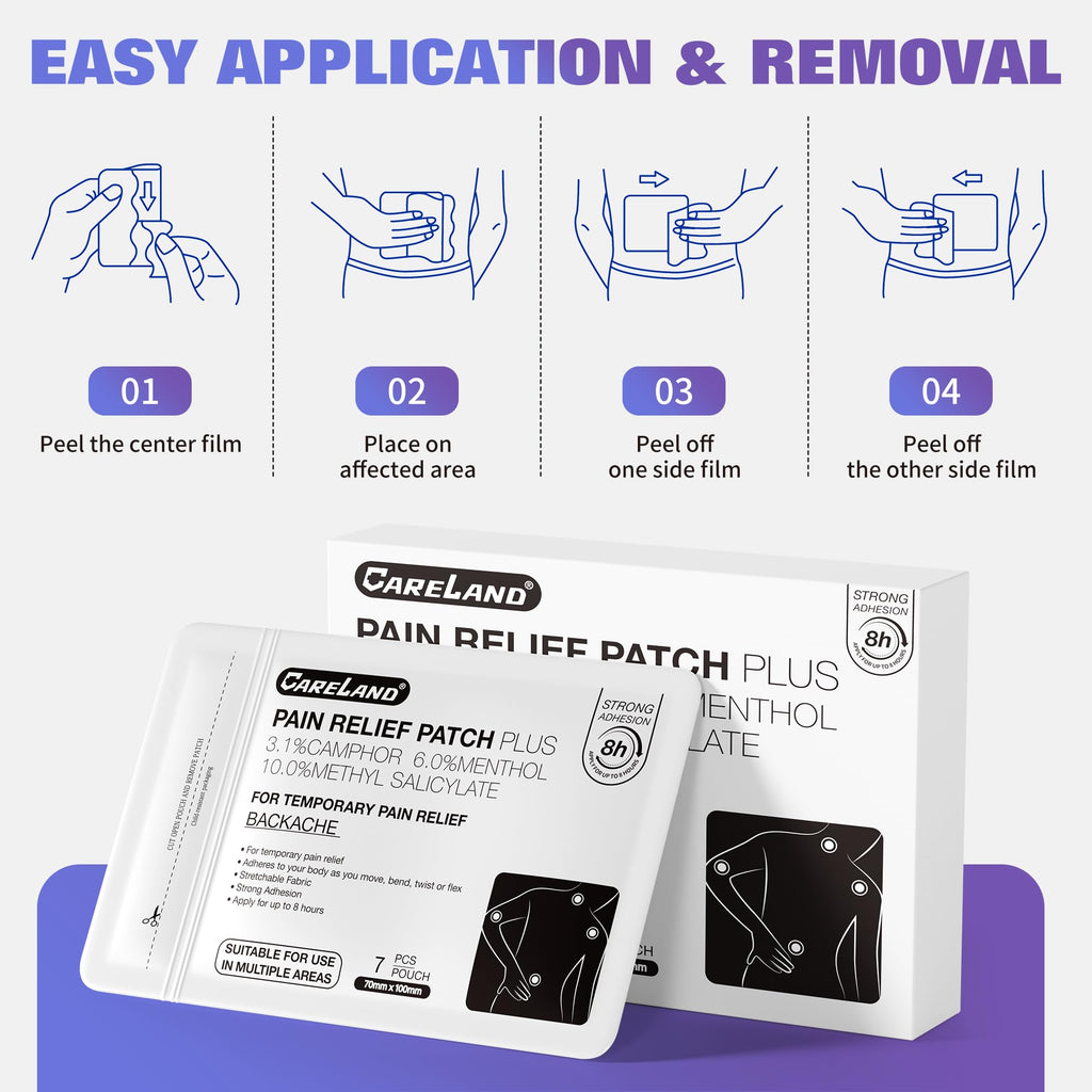 CARELAND Compound Pain Relief Patches, 56 Count (7cm x 10cm) - OTC with Stronger Adhesion for Back, Shoulder, Knee, Large Size CARELAND Au supplements