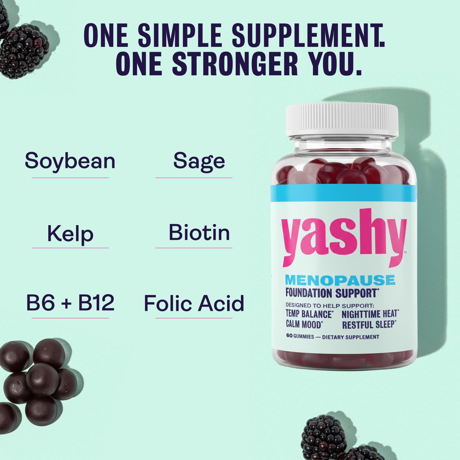 Yashy Gummies for Menopause | Hormone-Free Supplements for Women | Clinically Backed | 30 Servings | Helps Alleviate Hot Flashes, Night Sweats, & Mood Swings | Supports Libido | BlackBerry Flavor YASHY Au supplements