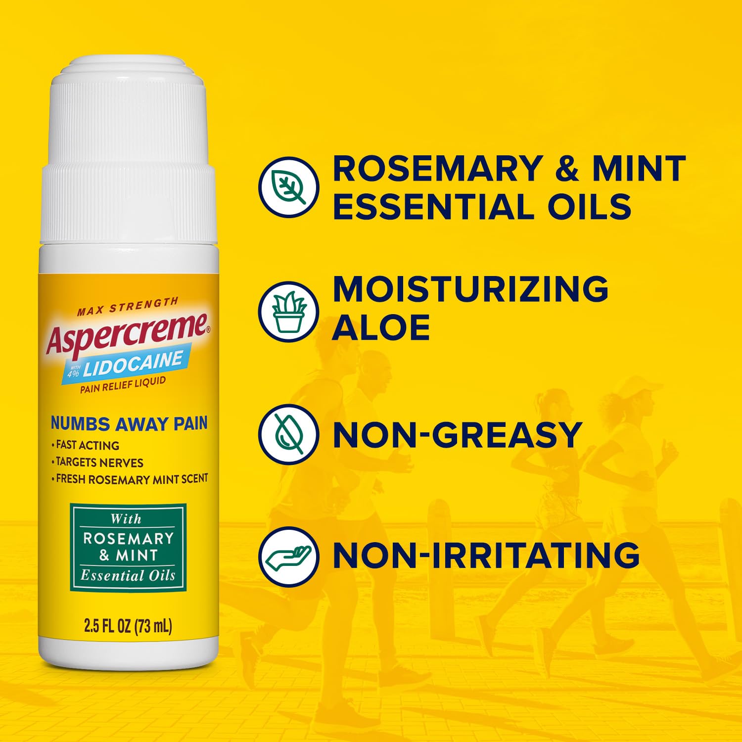Aspercreme Essential Oils Lidocaine Pain Relief with No-Mess Roll-On Applicator, Max-Strength Lidocaine Numbs Away Nerve Pain, Moisturizing Aloe Hydrates Skin, Rosemary & Mint, 2.5 Oz. Aspercreme Au supplements
