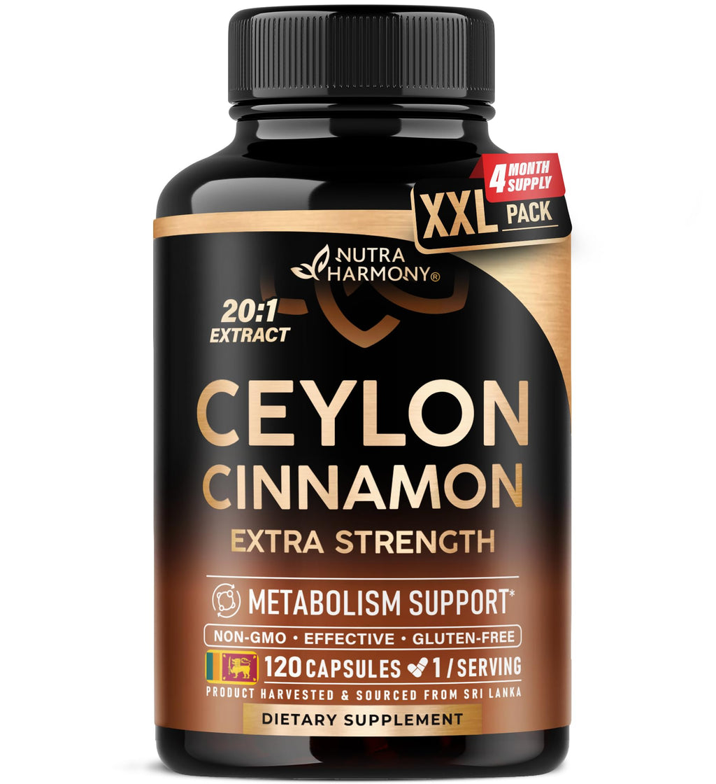 Ceylon Cinnamon Capsules - Extra Strength - Energy, Heart & Metabolism Support - for Men & Women - Pure Natural Extract 20:1 Supplement - Made in USA -