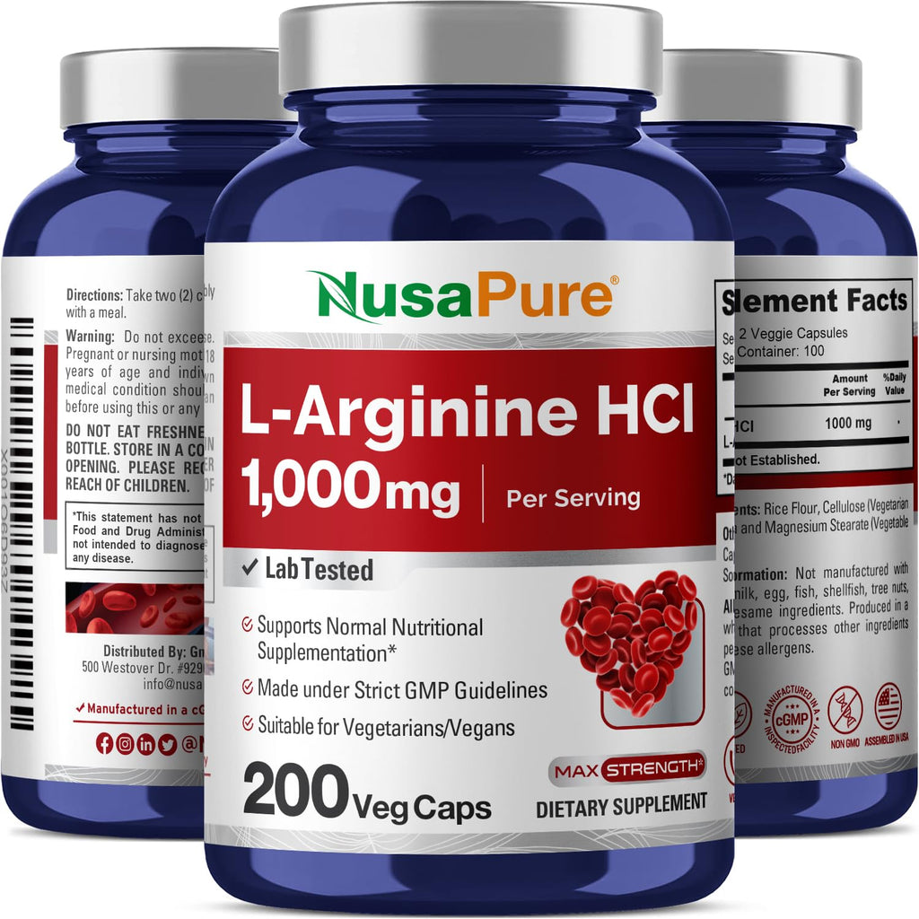 NusaPure L-Arginine 1000 mg 200 Veggie Capsules (Non-GMO, Vegetarian, Vegan) NusaPure Au supplements