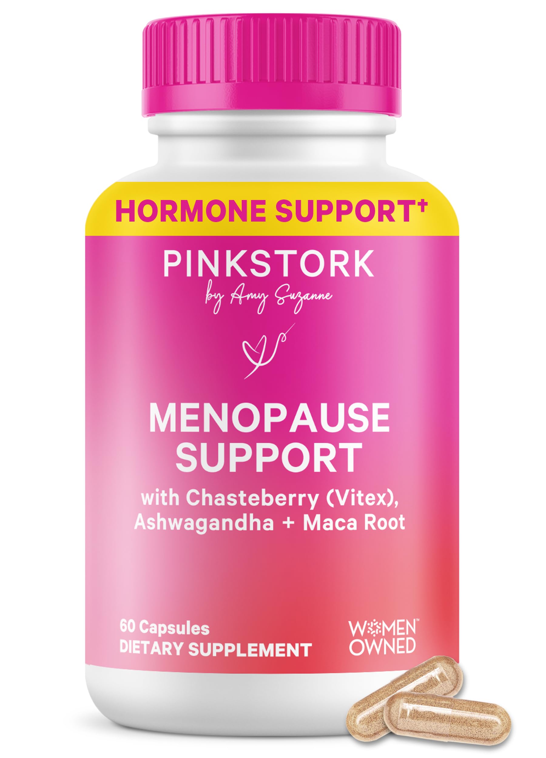Pink Stork Menopause Support for Women - Hot Flash, Mood, Sleep, Weight, Cortisol & Hormonal Balance - Vegan, Estrogen-Free Perimenopause Relief - Ashwagandha, Maca - 60 Capsules Pink Stork Au supplements