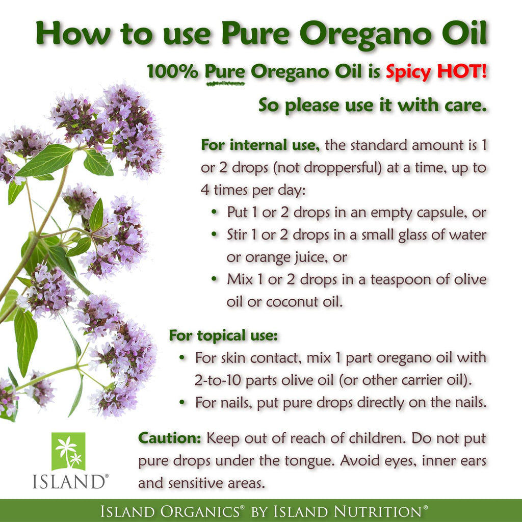 Island Nutrition, Oregano Oil Organic Liquid Drops - 100% Pure & Undiluted - USDA-Certified Organic (1 oz) 75% Carvacrol