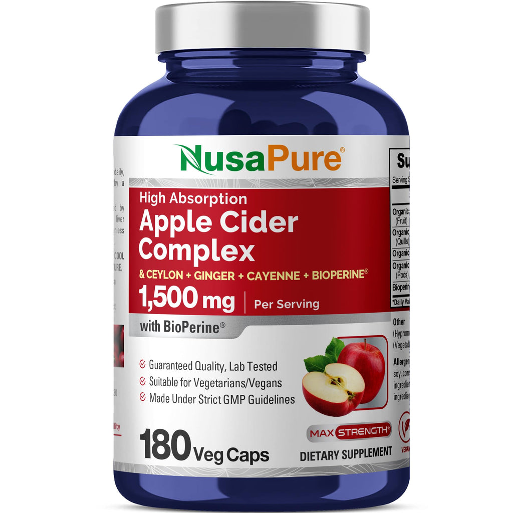 NusaPure Apple Cider Vinegar Complex 1500 mg 180 Veg Caps Suitable for Vegetarians and Vegans, Non-GMO NusaPure Au supplements