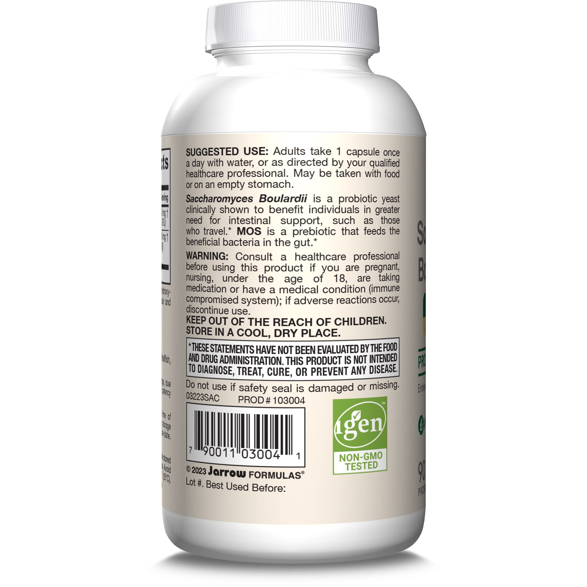 Jarrow Formulas Saccharomyces Boulardii + MOS Probiotics for Digestive Health and Intestinal Tract Support - 5 Billion CFU Per Serving - 90 Delayed Release Caps