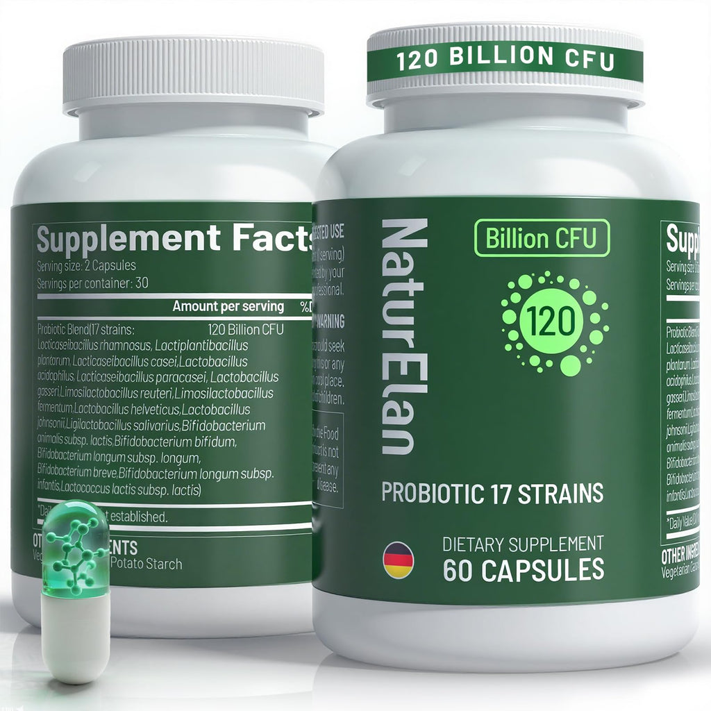 Probiotics for Women & Men - 120 Billion CFU, 17 Powerful Strains for Gut Health, Immunity & Fast Bloating Relief, Third - Party Tested, Non-GMO & Vegan Probiotics Formula for Digestive Health, 60 CT NaturElan Au supplements