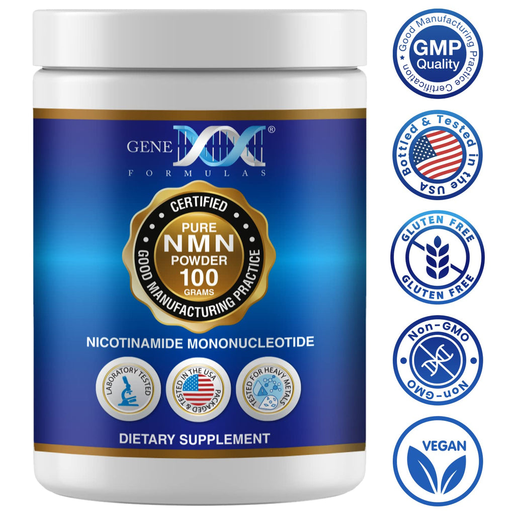 Genex Formulas Pure NMN Powder 100 Grams, Instant Dissolve, Shelf Stable, Non-Synthetic, PVP Free, Ultra-Low Density, 99.9% Pure NMN, Made in a US-Based, GMP, NSF & FSSC 22000 Certified Facility Genex Formulas Au supplements