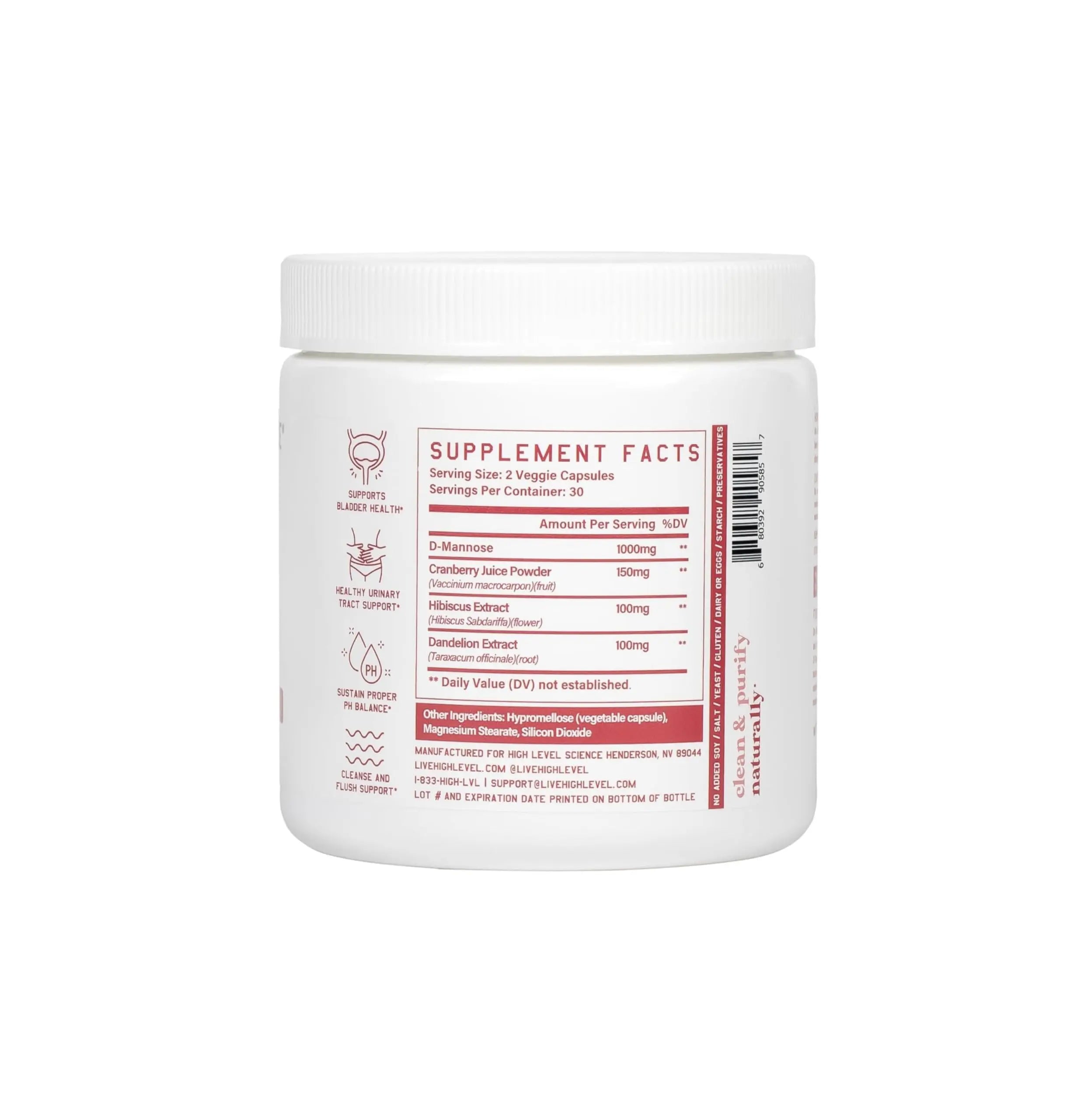 High Level D-Mannose 1000mg, Urinary Tract & Bladder Health Support, D Mannose Supplements for Women, Cranberry, Hibiscus & Dandelion, Utri Cleanse, 60 Capsules, Vegetarian, Gluten Free High Level Au supplements
