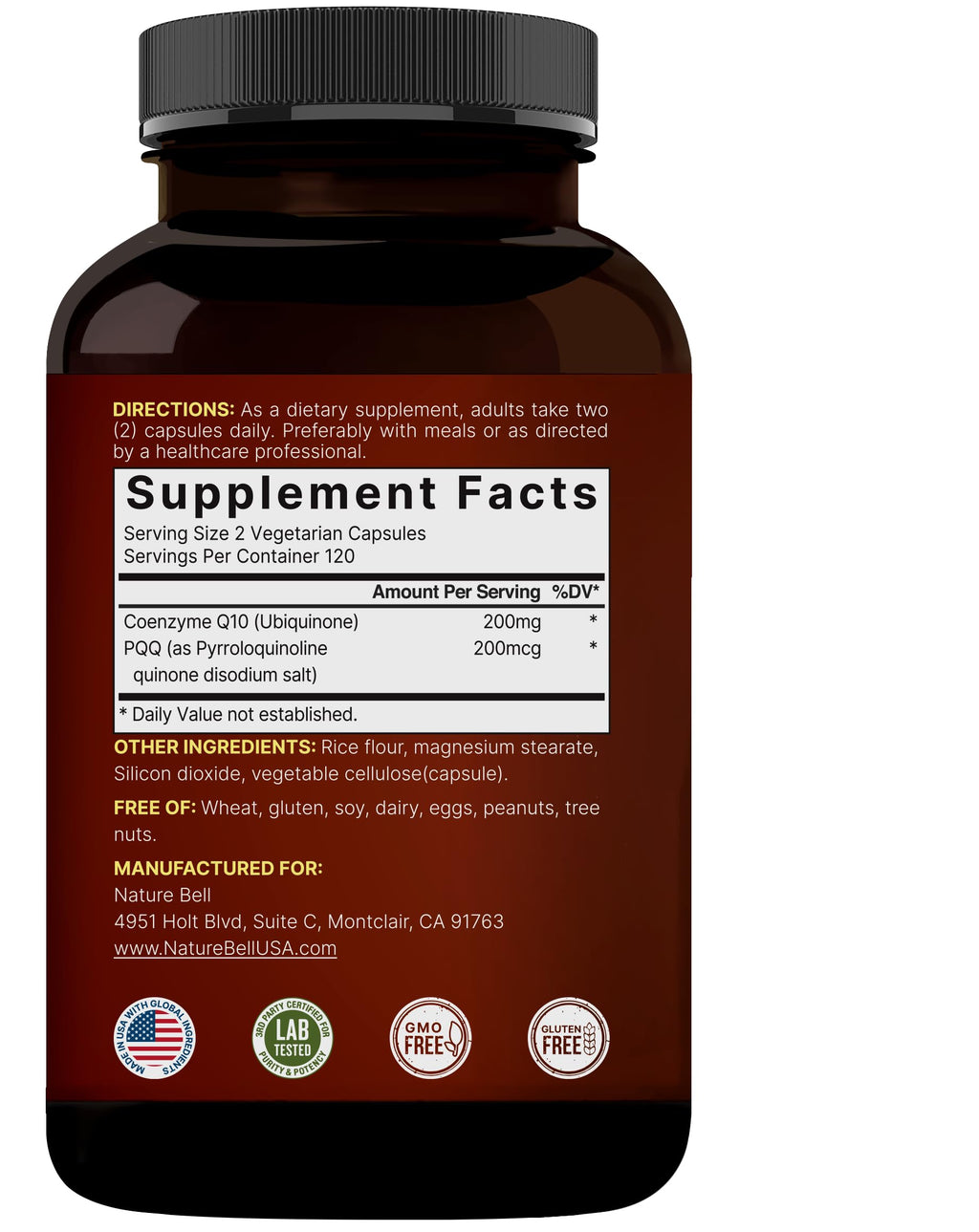 NatureBell CoQ10 200mg with PQQ, 240 Veggie Capsules | Stable High Absorption Form – Antioxidant Support for Heart, & Energy Health