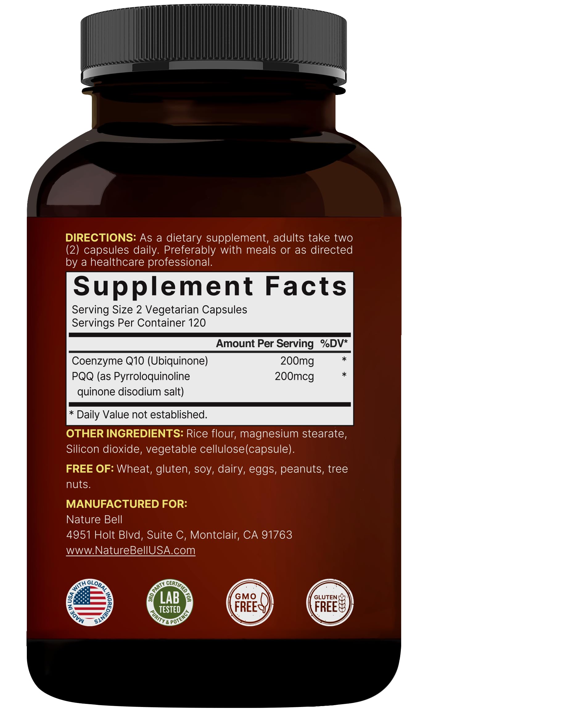NatureBell CoQ10 200mg with PQQ, 240 Veggie Capsules | Stable High Absorption Form – Antioxidant Support for Heart, & Energy Health