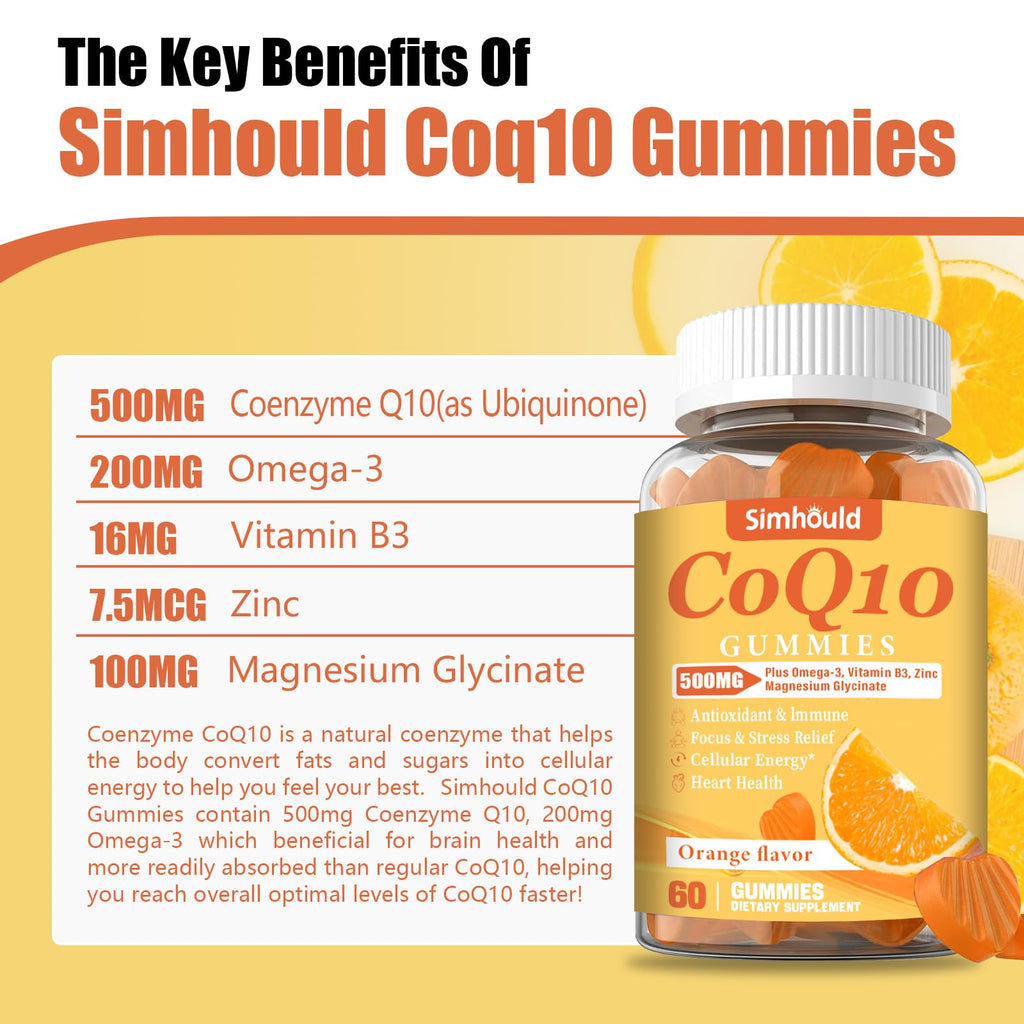 2 Pack CoQ10 500MG Gummies - Plus Omega-3, Magnesium, Vitamin B3 & Zinc - 3X Better Absorption Coenzyme Q10 Supplements for Heart Health, Cellular Energy & Antioxidant, Non-GMO 120 Counts