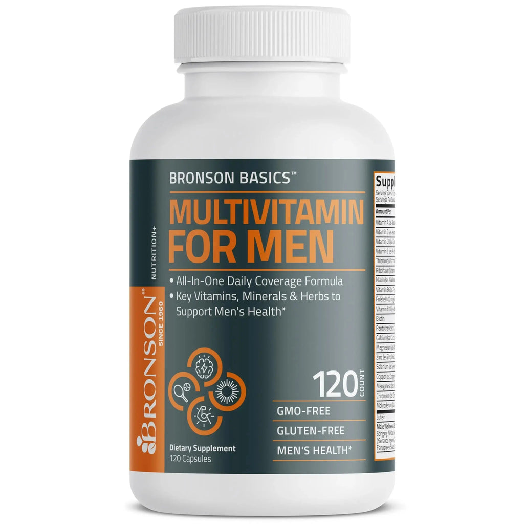 Bronson Multivitamin for Men All-in-One Daily Coverage Formula Key Vitamins, Minerals & Herbs to Support Men's Health, 120 Capsules Bronson Au supplements