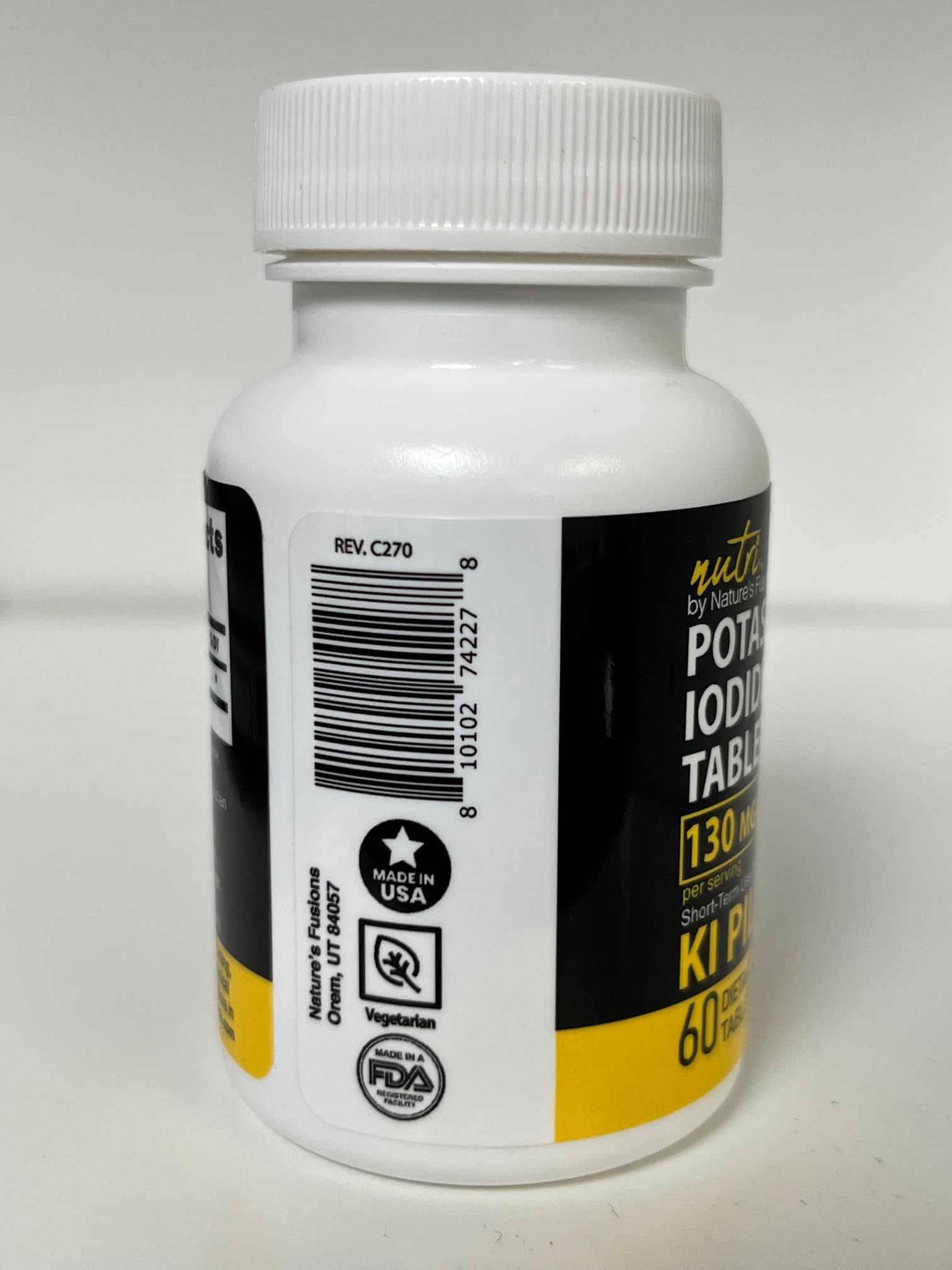 Potassium Iodide Tablets 130 mg - (60 Tablets) 10 Year Shelf-Life EXP 2034 to 2035 - Ki Pills - Yoduro de potasio - Nutri Supplements - 3rd Party Tested