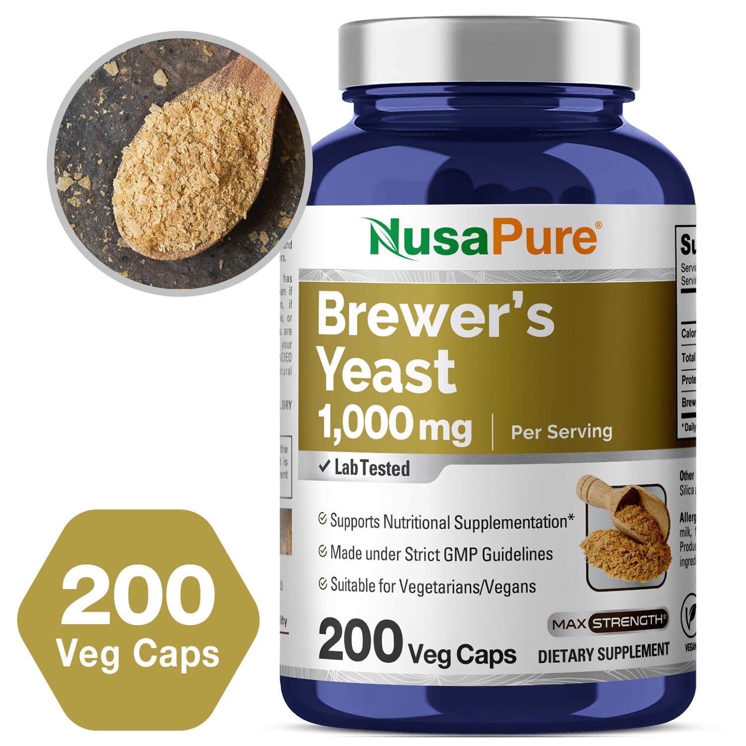 NusaPure Brewer’s Yeast - Suitable for Vegetarian/Vegan, Non - GMO - 1000mg 200 Capsules NusaPure Au supplements
