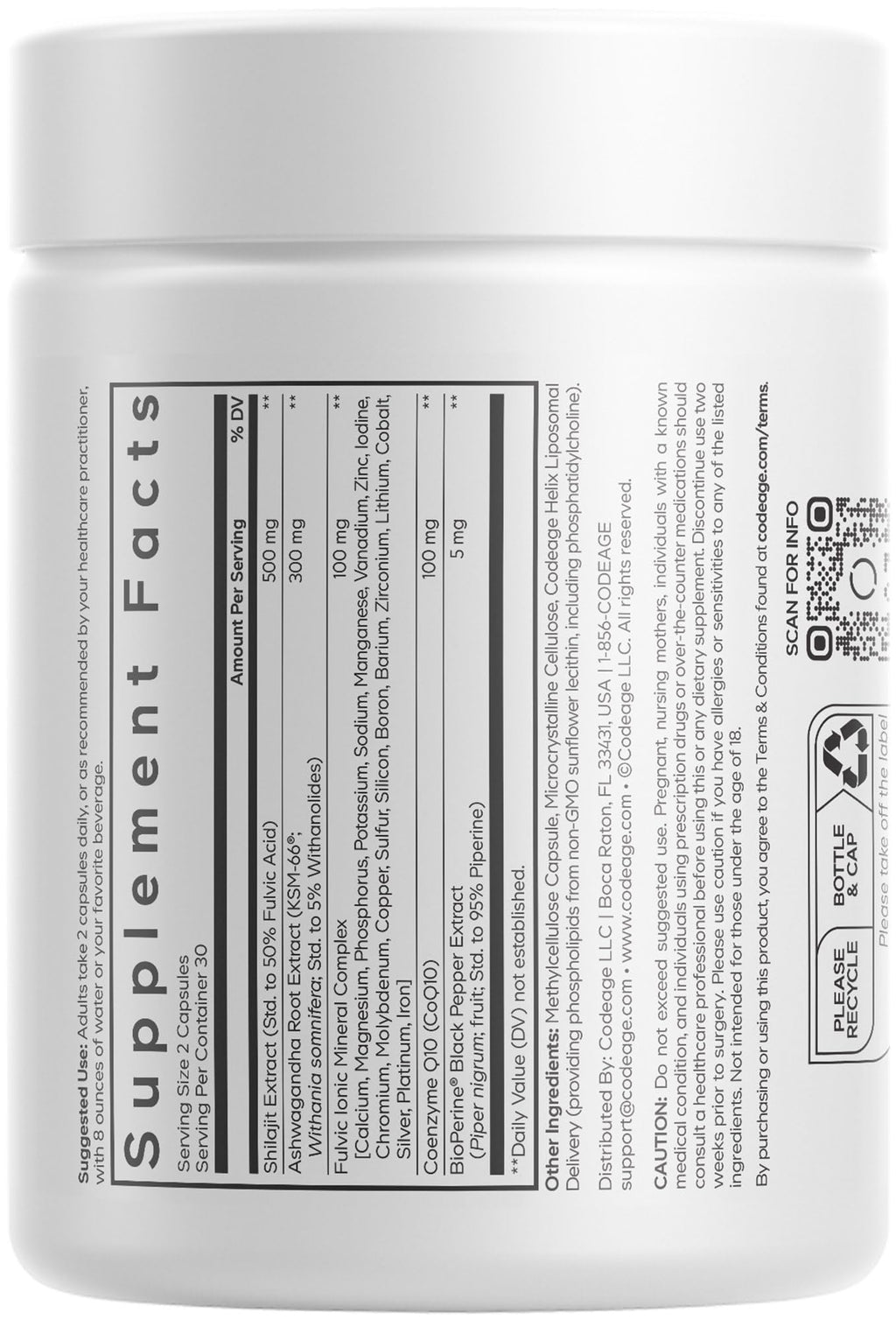 Codeage Liposomal Himalayan Shilajit+ Supplement - 500 mg Shilajit, KSM-66 Ashwagandha, CoQ10, Fulvic Ionic Minerals, Calcium, Magnesium, BioPerine - Liposomal Delivery - Non-GMO - 60 Capsules Codeage Au supplements