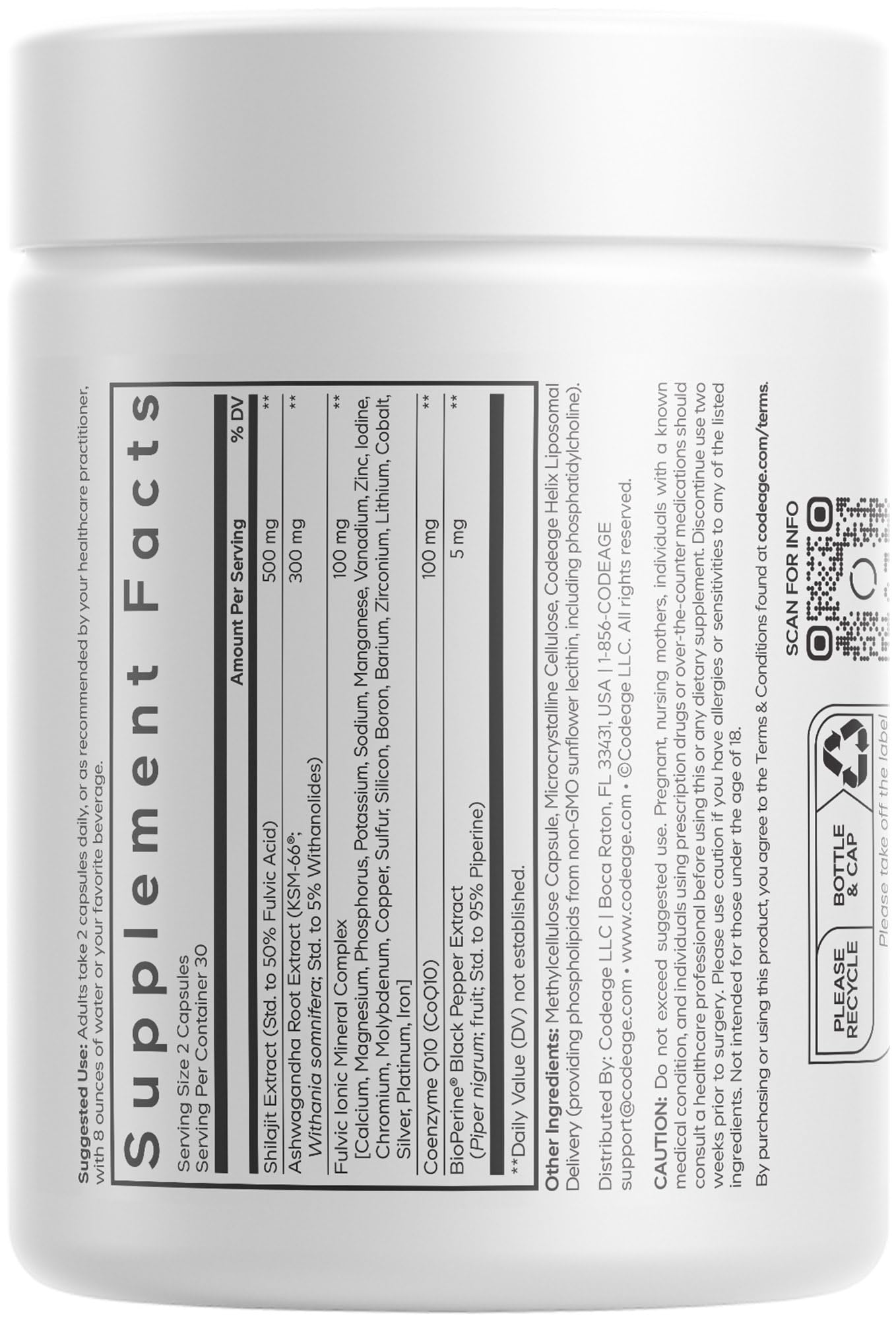 Codeage Liposomal Himalayan Shilajit+ Supplement - 500 mg Shilajit, KSM-66 Ashwagandha, CoQ10, Fulvic Ionic Minerals, Calcium, Magnesium, BioPerine - Liposomal Delivery - Non-GMO - 60 Capsules Codeage Au supplements