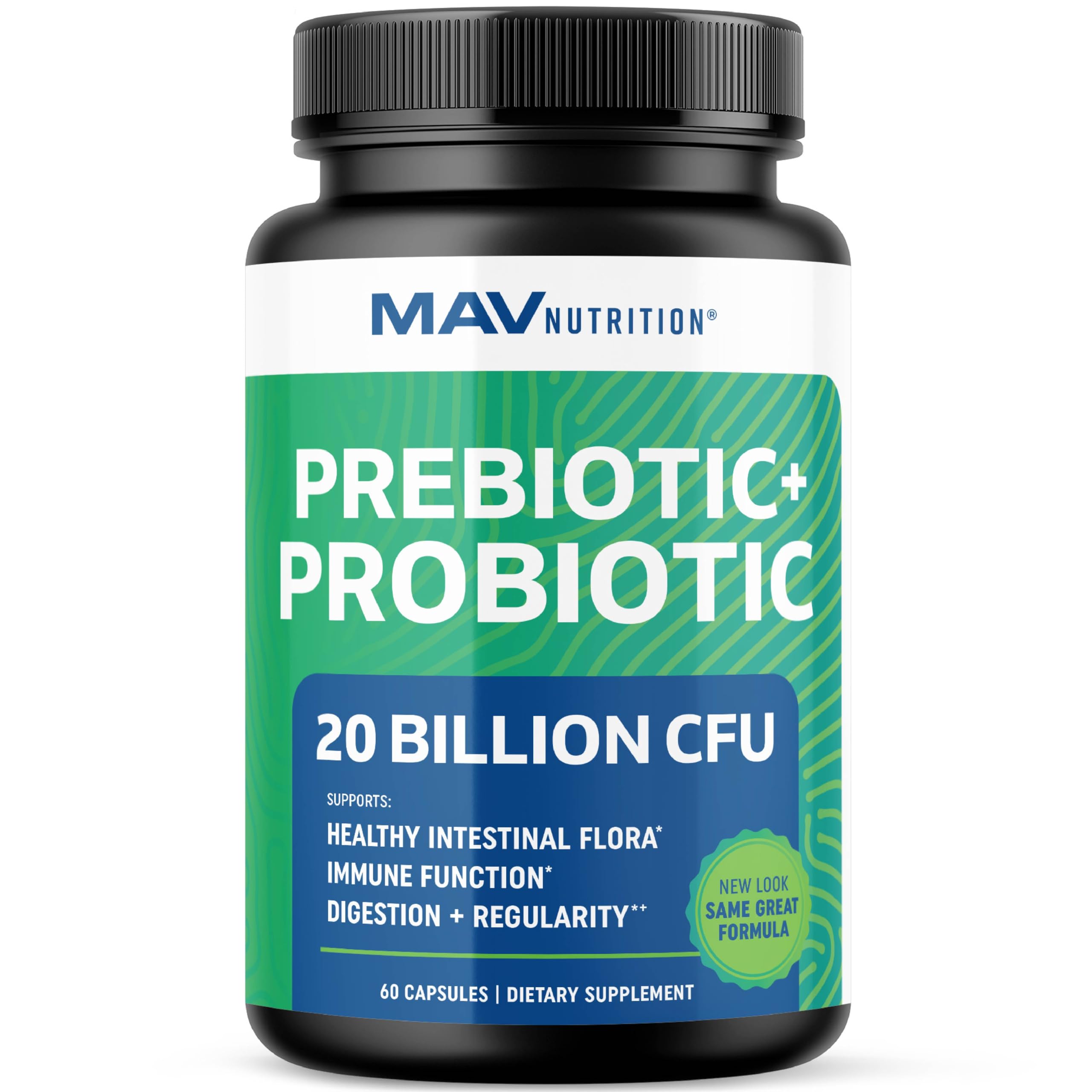 Prebiotics and Probiotics for Women & Men | Pre and Probiotics for Gut Health & Bloating Relief | Synbiotic with 20 Billion CFU Lactobacillus & Bifidobacterium | Shelf-Stable | Vegetarian | 60 Ct. MAV NUTRITION Au supplements