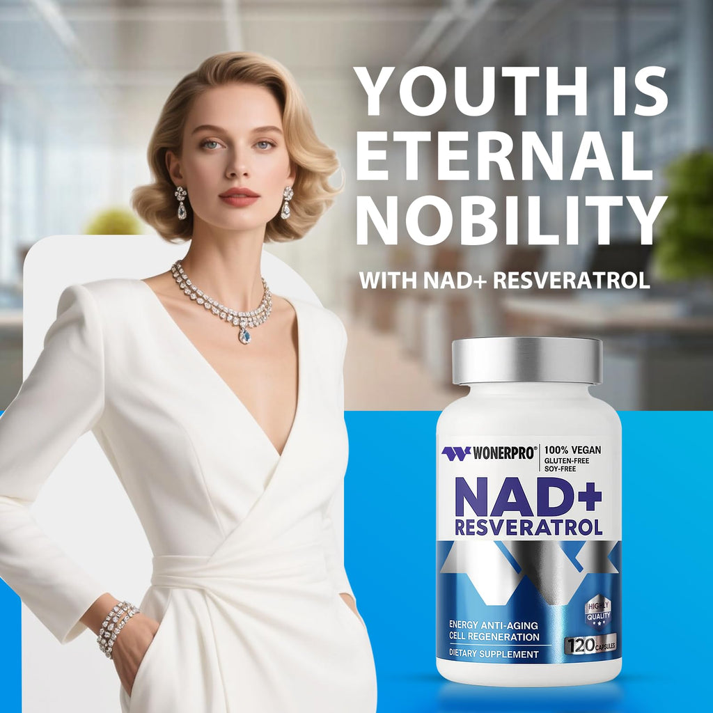 NAD+ Supplement 1500mg Pure Organic, NAD+ Resveratrol & Vitamin B3 for Women & Men, Energy Boost & Anti-Aging Support, 120 Vegan Capsules (Gluten-Free, Soy-Free)-11.4 WONERPRO Au supplements