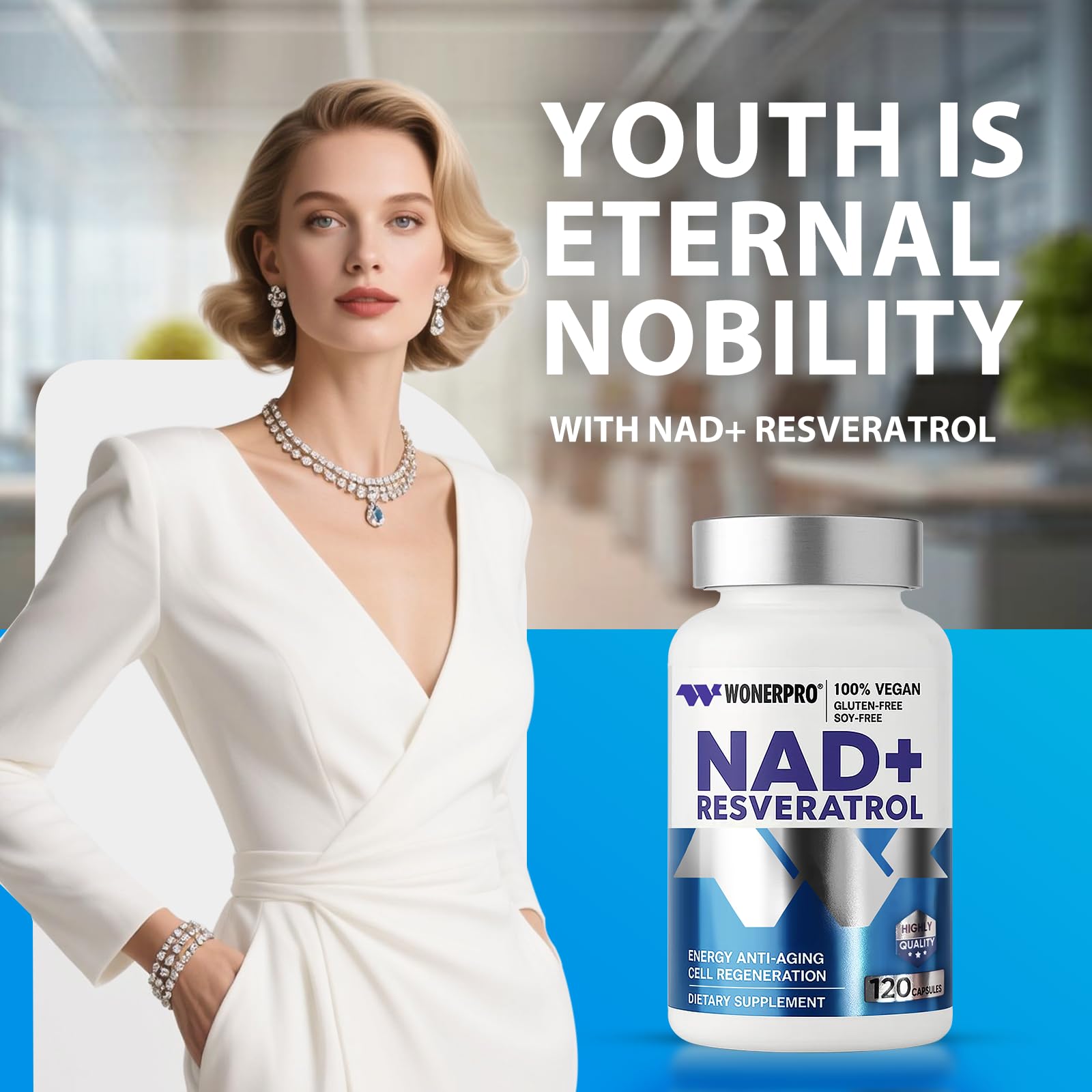 NAD+ Supplement 1500mg Pure Organic, NAD+ Resveratrol & Vitamin B3 for Women & Men, Energy Boost & Anti-Aging Support, 120 Vegan Capsules (Gluten-Free, Soy-Free)-11.4 WONERPRO Au supplements