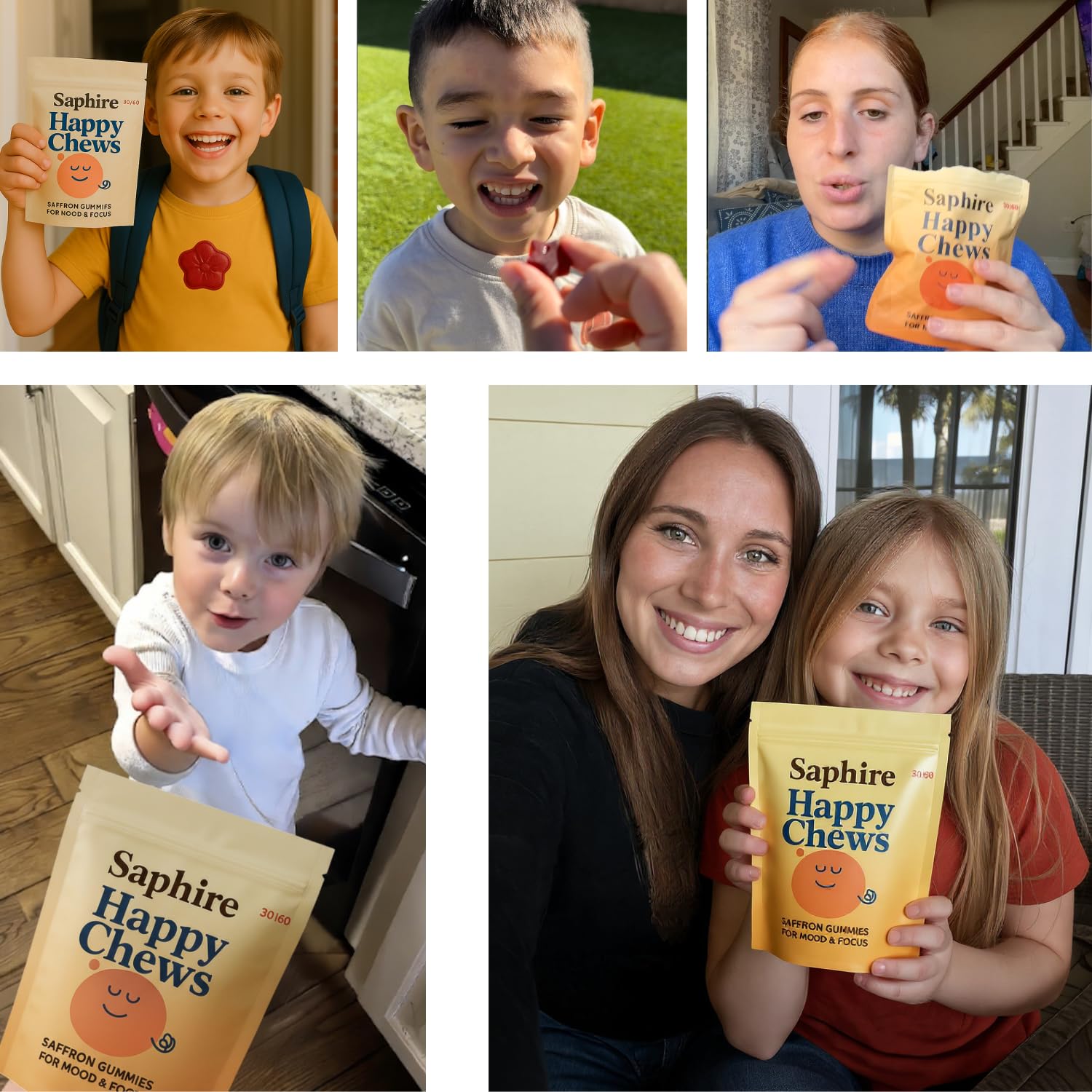 SAPHIRE HAPPY CHEWS Saffron Gummies for Kids | Supports Mood, Calm & Focus | Saffron Extract, Passionflower, St. John’s Wort & GABA