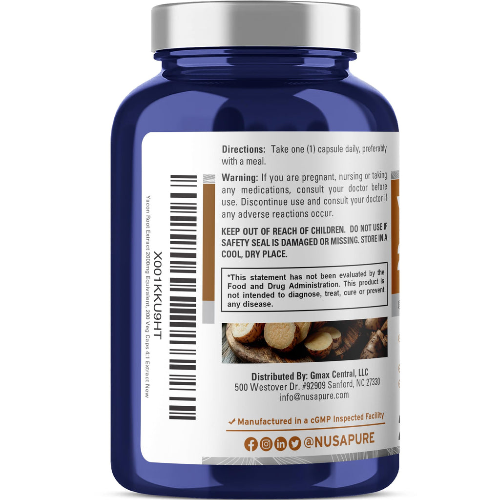 NusaPure Yacon Root Extract 2000mg 200 Vegetarian Capsules (Extract 4:1, Non-GMO, Vegan) NusaPure Au supplements