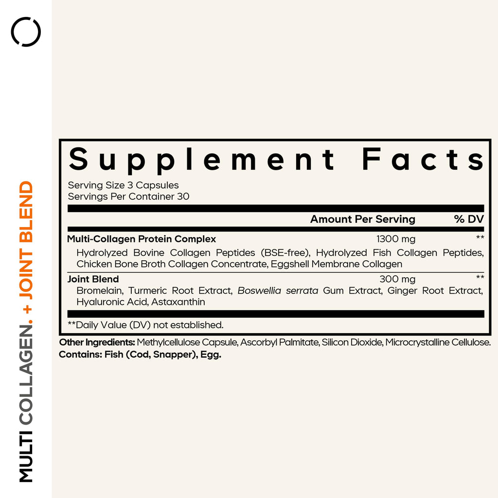 Codeage Multi Collagen Protein + Joint Blend Supplement, Hyaluronic Acid, Bromelain, Turmeric, Ginger, Boswellia, Astaxanthin - Hydrolyzed Bovine Collagen