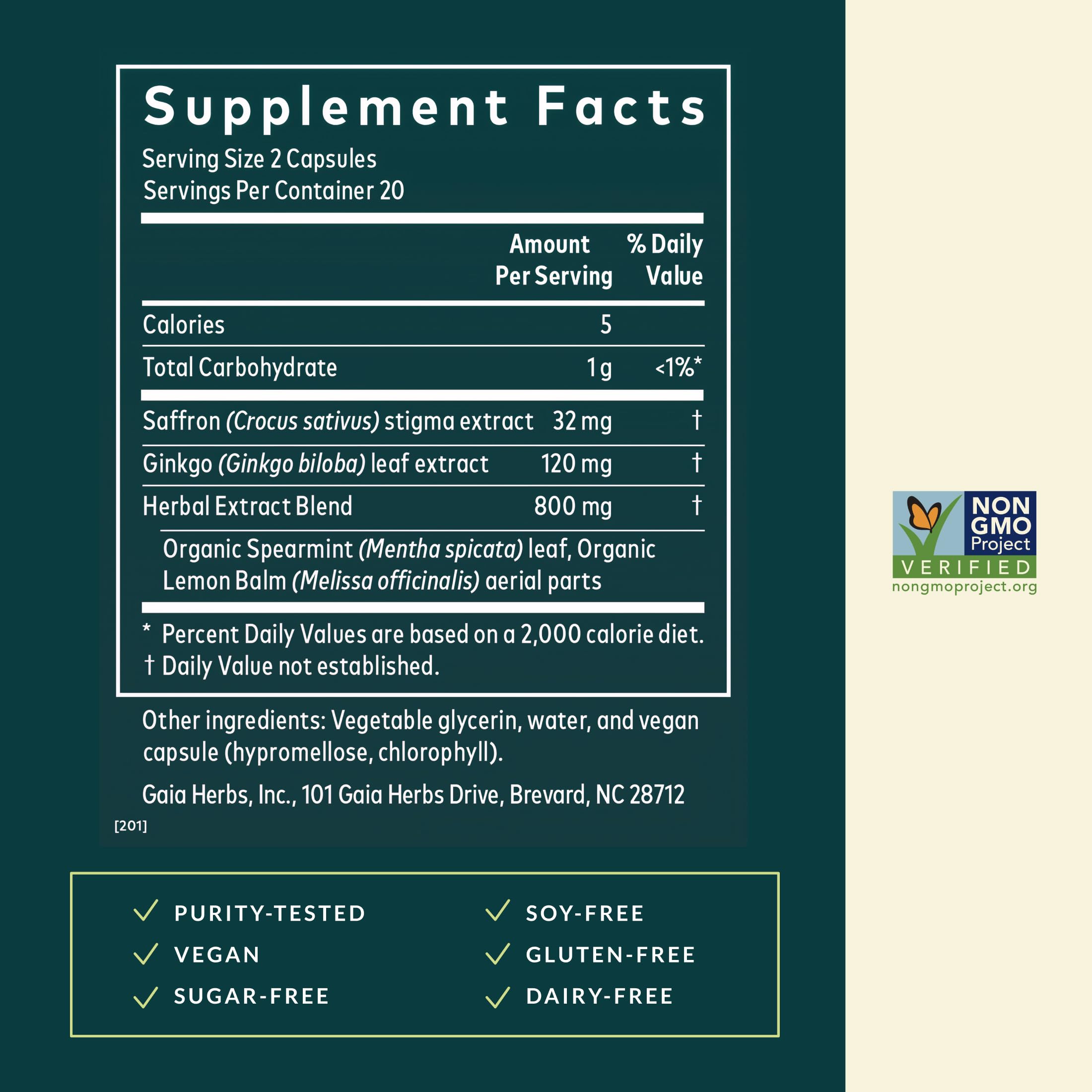 Gaia Herbs Nootropic Focus - Brain & Cognitive Support Supplement to Help Maintain Healthy Concentration* - with Saffron, Lemon Balm & Spearmint - 40 Liquid Phyto-Capsules (20 Servings) Gaia Herbs Au supplements