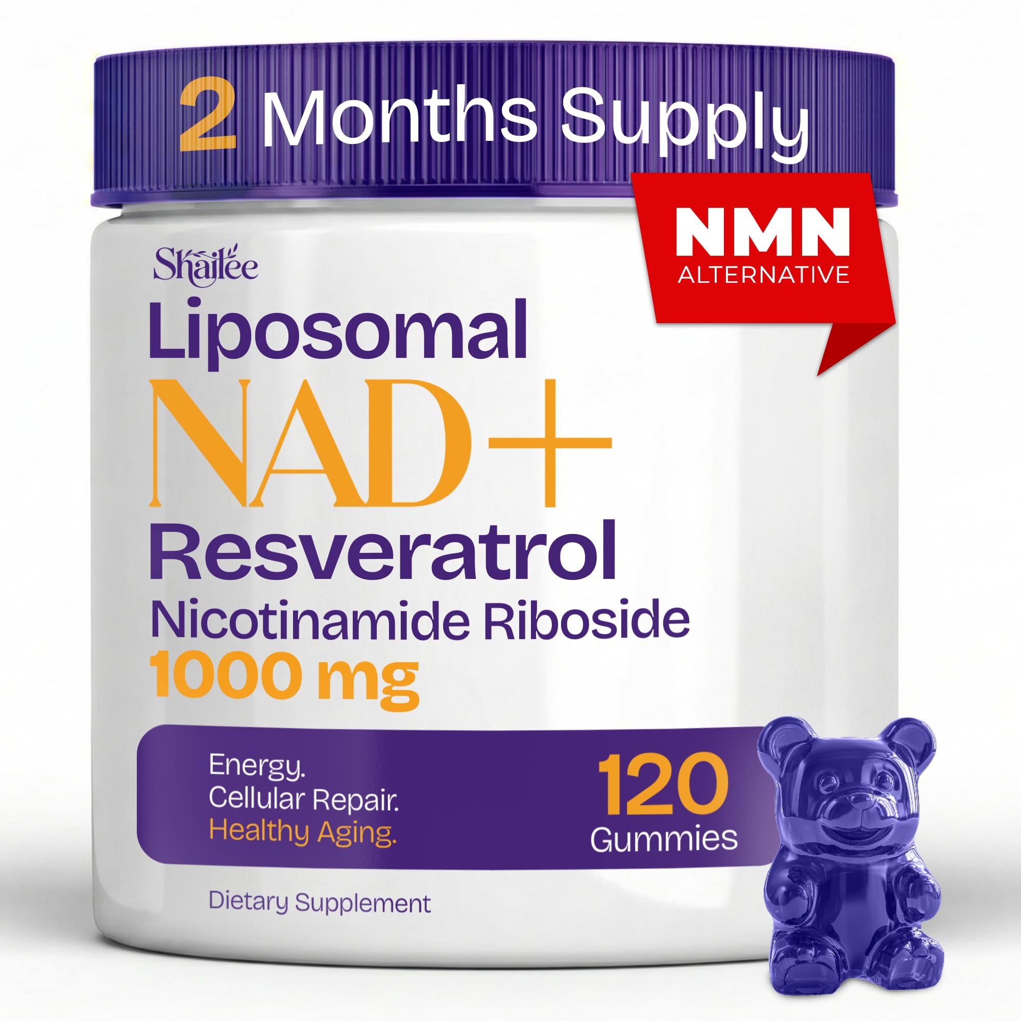 NAD Supplements for Women with Resveratrol, 1000mg Liposomal Nicotinamide Riboside with Quercetin, NMN Supplement Alternative Supports Cellular Energy & Repair, 120 NAD Gummies for Brain Boost Shailee Au supplements