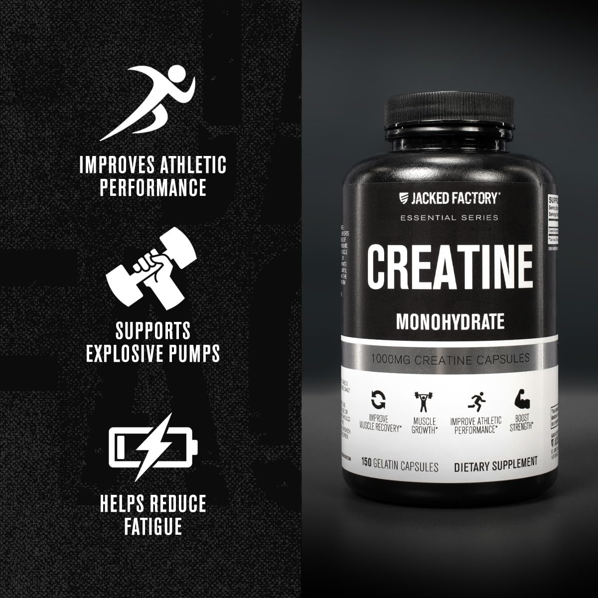 Jacked Factory Creatine Monohydrate Capsules - Creatine Pills for Muscle Growth, Increased Strength, Enhanced Energy Output and Improved Athletic Performance - 150 Capsules Jacked Factory Au supplements