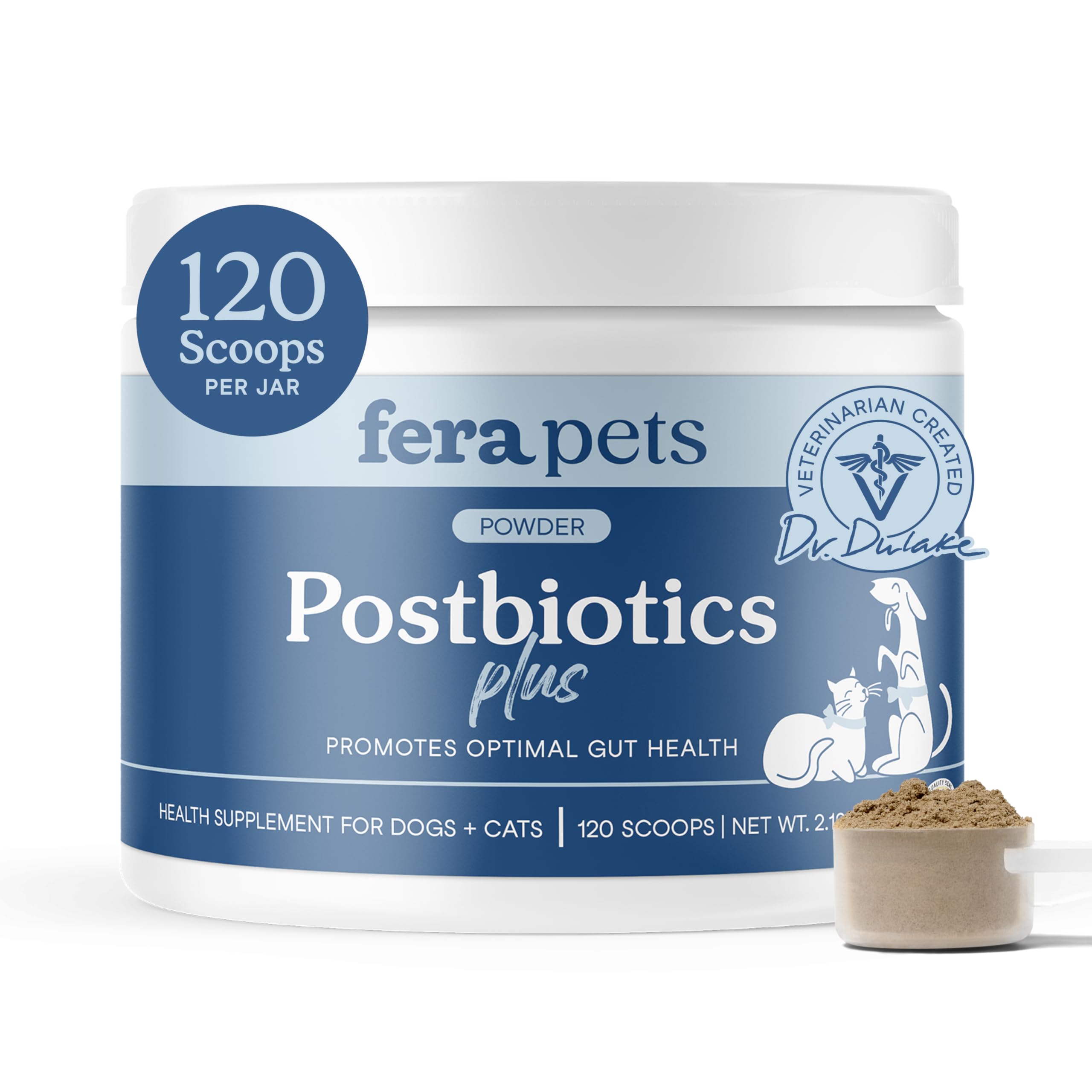 Fera Pets Postbiotics Plus Prebiotics for Dogs & Cats - with Slippery Elm - Promotes Optimal Digestive Health & Inflammatory Response - Enhances Immunity - 120 Scoops Fera Pets Au supplements