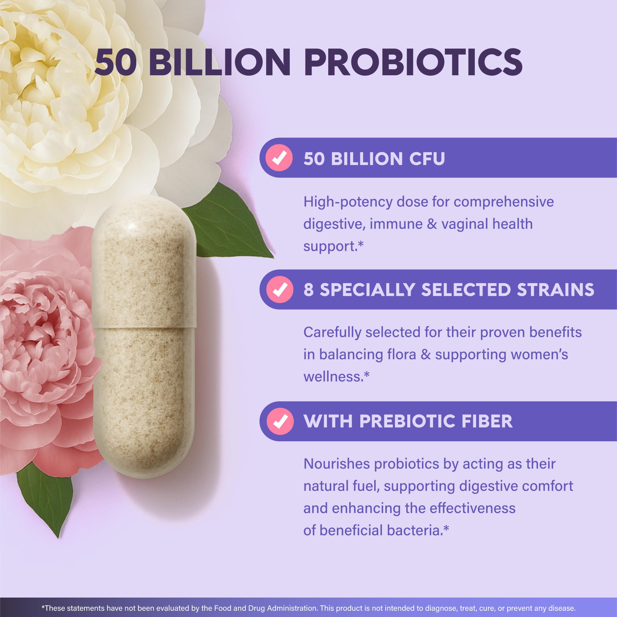 Probiotics for Women 50 Billion CFU - Vaginal Probiotics Clinically Proven for Yeast & pH Balance - Digestion & Bloating Relief - 8 Strains + Prebiotics - Delay Release - Made in USA, 30 Capsules NUTRAHARMONY Au supplements