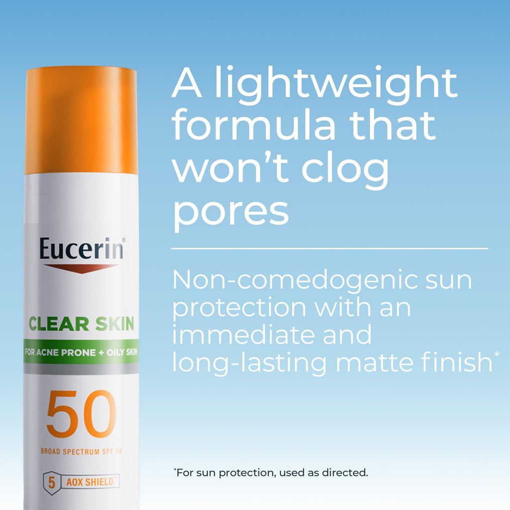 Eucerin Sun Clear Skin Face Sunscreen Lotion SPF 50 for Acne Prone and Oily Skin, Lightweight Sunscreen with Oil-Absorbing Minerals