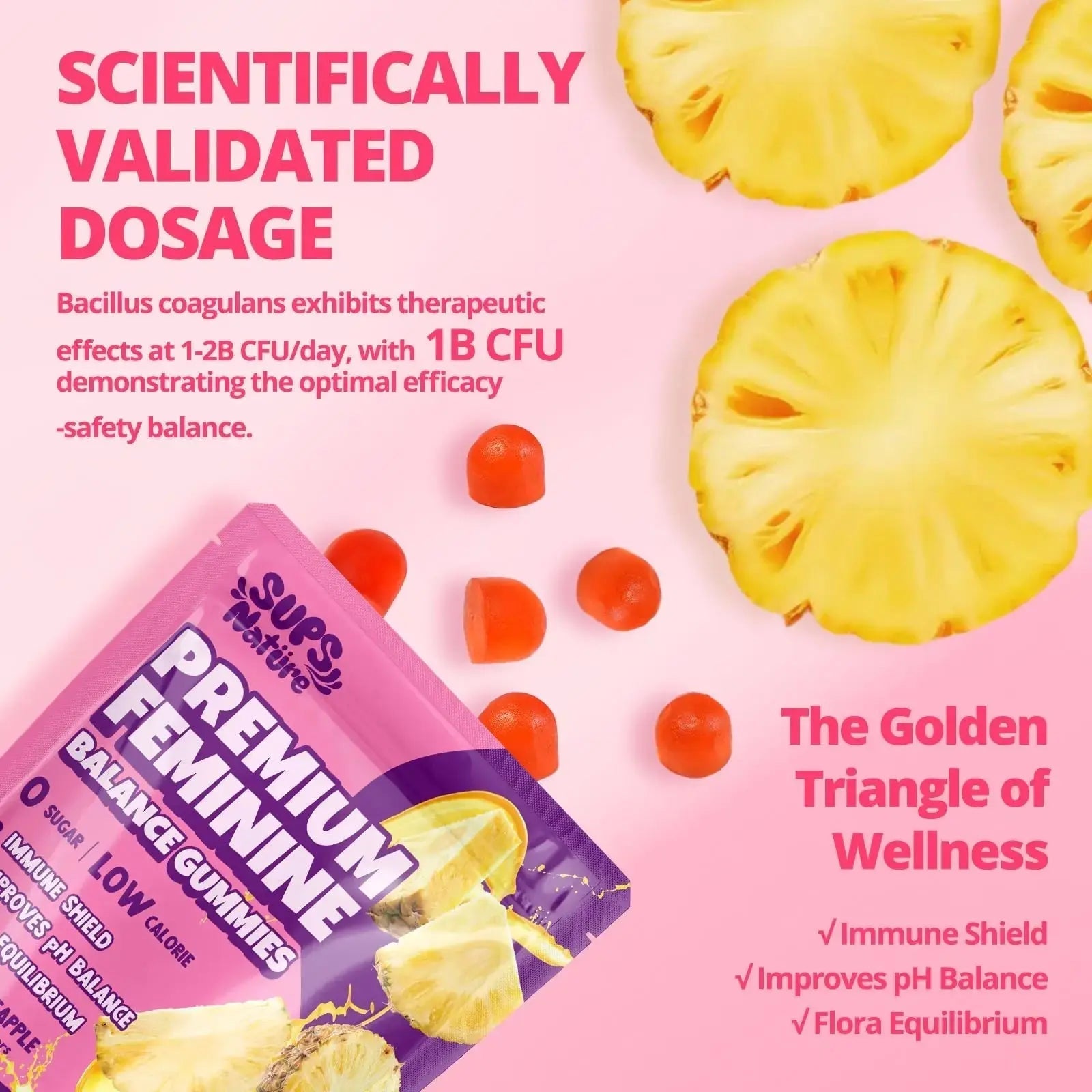 Women's Probiotic Gummies Nutrition Premium Feminine Balance Gummies - Supports pH Balance, Digestion & Immune Health - Hawaiian Pineapple Flavor sups nature Au supplements