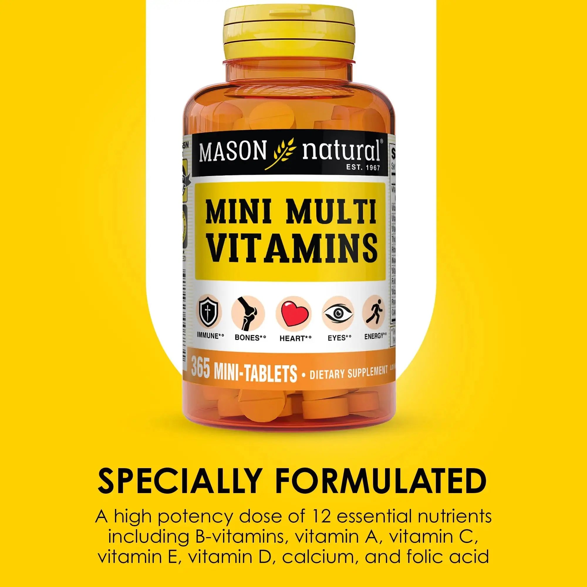 MASON NATURAL Mini Multi Vitamins, Vitamins A, C, D3, E, B1, B2, B3, B6, B12, Folate and Calcium for Overall Health, 1 Year Supply MASON NATURAL Au supplements