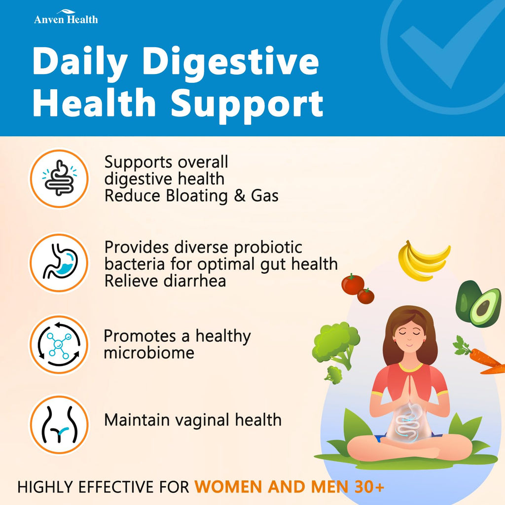 Anven Health 60 Billion Probiotics for Women and Men 19 Strains 5 Organic Prebiotics for Gut Digestive & Immune Health, Supports Diarrhea Gas Bloating, Vegan Probiotic Supplement Formula丨120 Caps Anven Health Au supplements