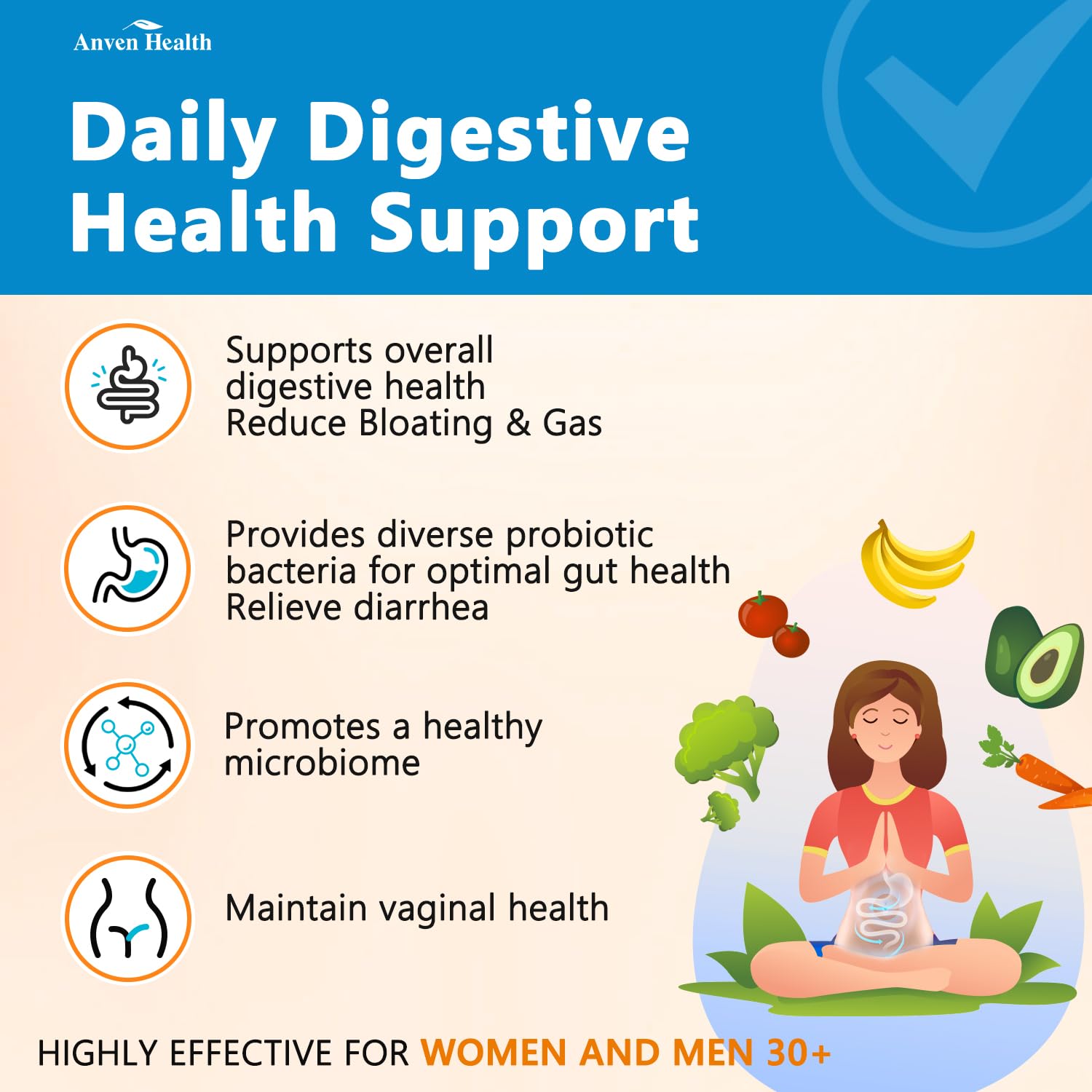 Anven Health 60 Billion Probiotics for Women and Men 19 Strains 5 Organic Prebiotics for Gut Digestive & Immune Health, Supports Diarrhea Gas Bloating, Vegan Probiotic Supplement Formula丨120 Caps Anven Health Au supplements