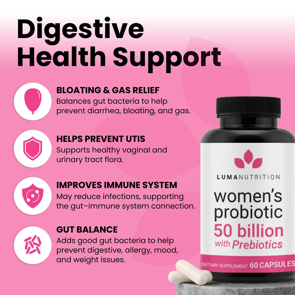 Luma Nutrition Probiotics for Women with Prebiotics - 50 Billion CFU - Formulated for Digestive, Immune & Feminine Support - 60 Capsules Luma Nutrition Au supplements