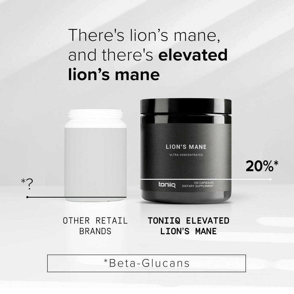 Toniiq Lion’s Mane - Ultra High Potency 10:1 Extract with 30% Polysaccharides - Highly Concentrated & Bioactive - Third-Party Lab Tested - 120 Capsules Toniiq Au supplements
