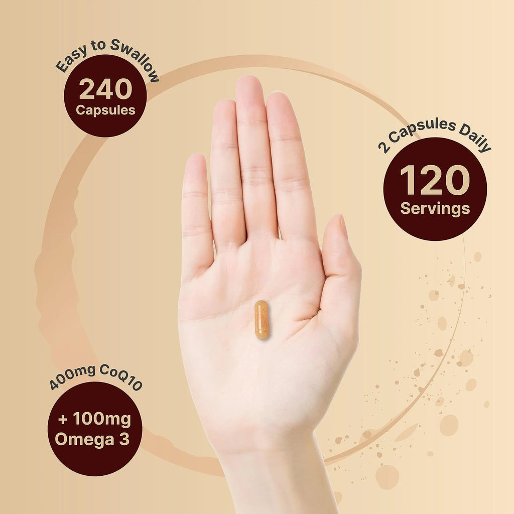 CoQ10 (Ubiquinone) 400mg with Omega 3 Fatty Acids, 240 Capsules | Stable High NatureBell Au supplements