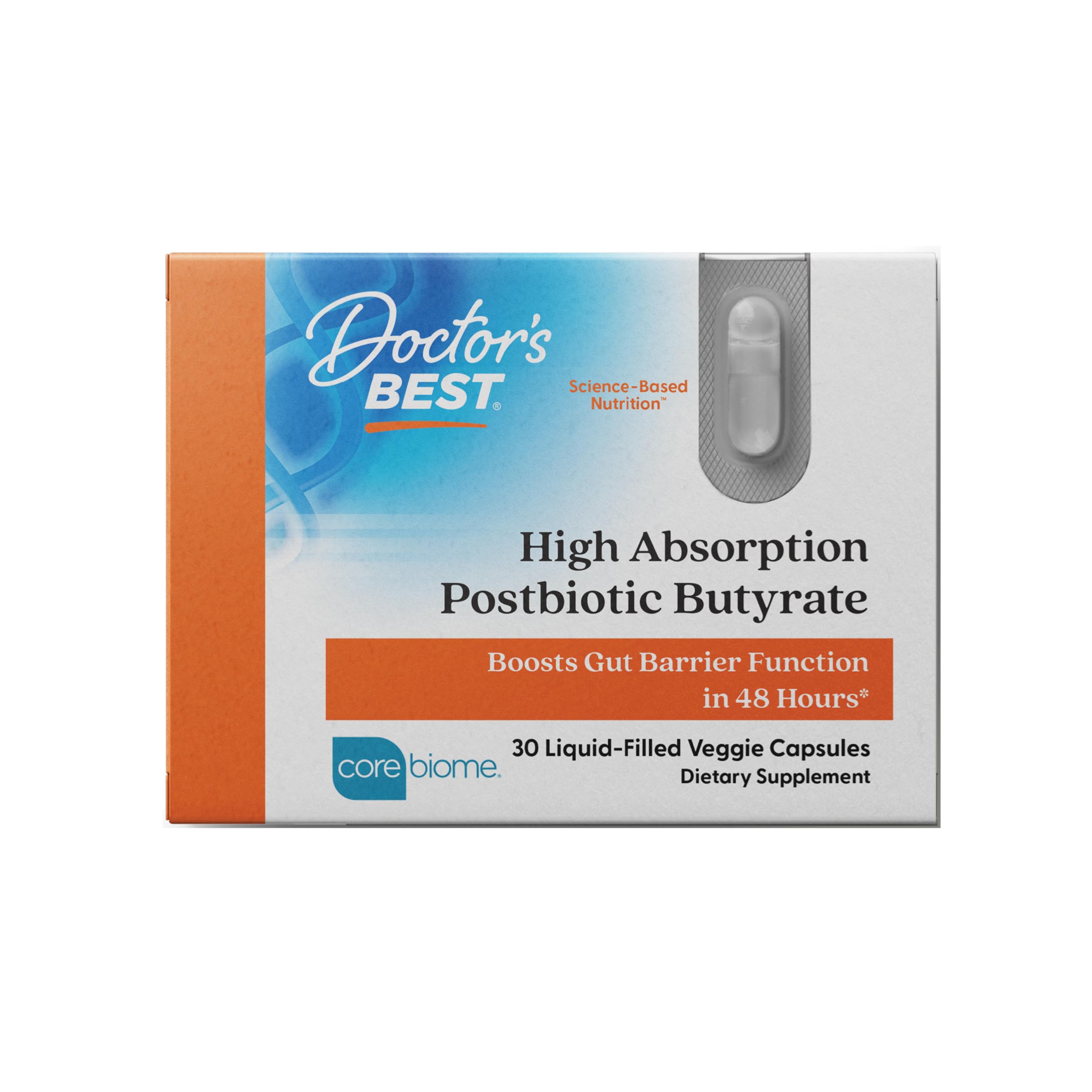Doctor's BEST High Absorption Postbiotic Butyrate Featuring Corebiome, Gut & Immune Health, Non-GMO, Gluten Free, Soy Free, Vegan, 30 Liquid Veggie Caps Doctor's BEST Au supplements