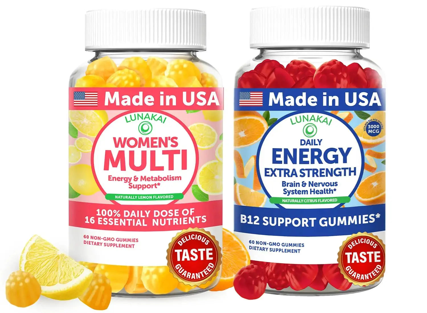 Lunakai USA Made Women’s Multi & Energy Gummies Bundle – 16 Essential Nutrients & B12 – 60 Ct Each Lunakai Au supplements